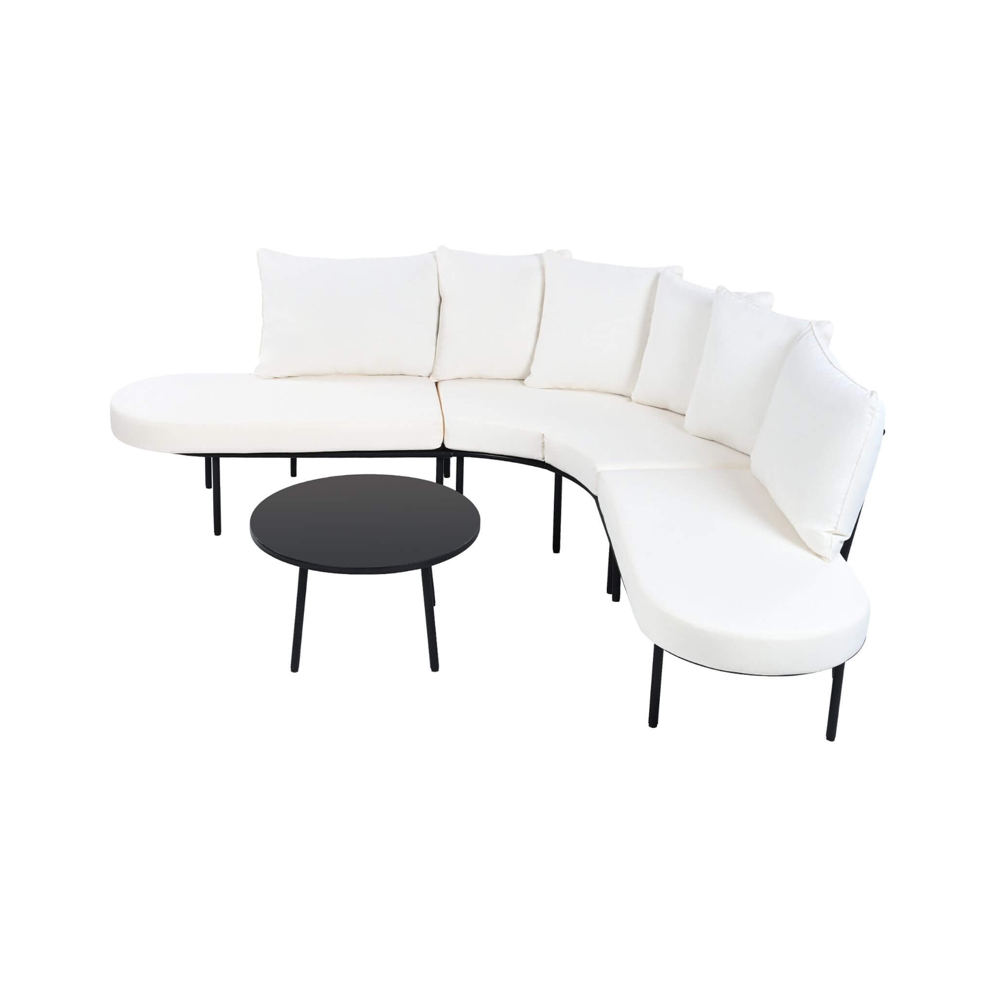 Premium Half- Moon 6-Person Curved All-Weather Outdoor Furniture Sofa Patio Set With Coffee Table And Cushions (SAK76332) - Energize Trek