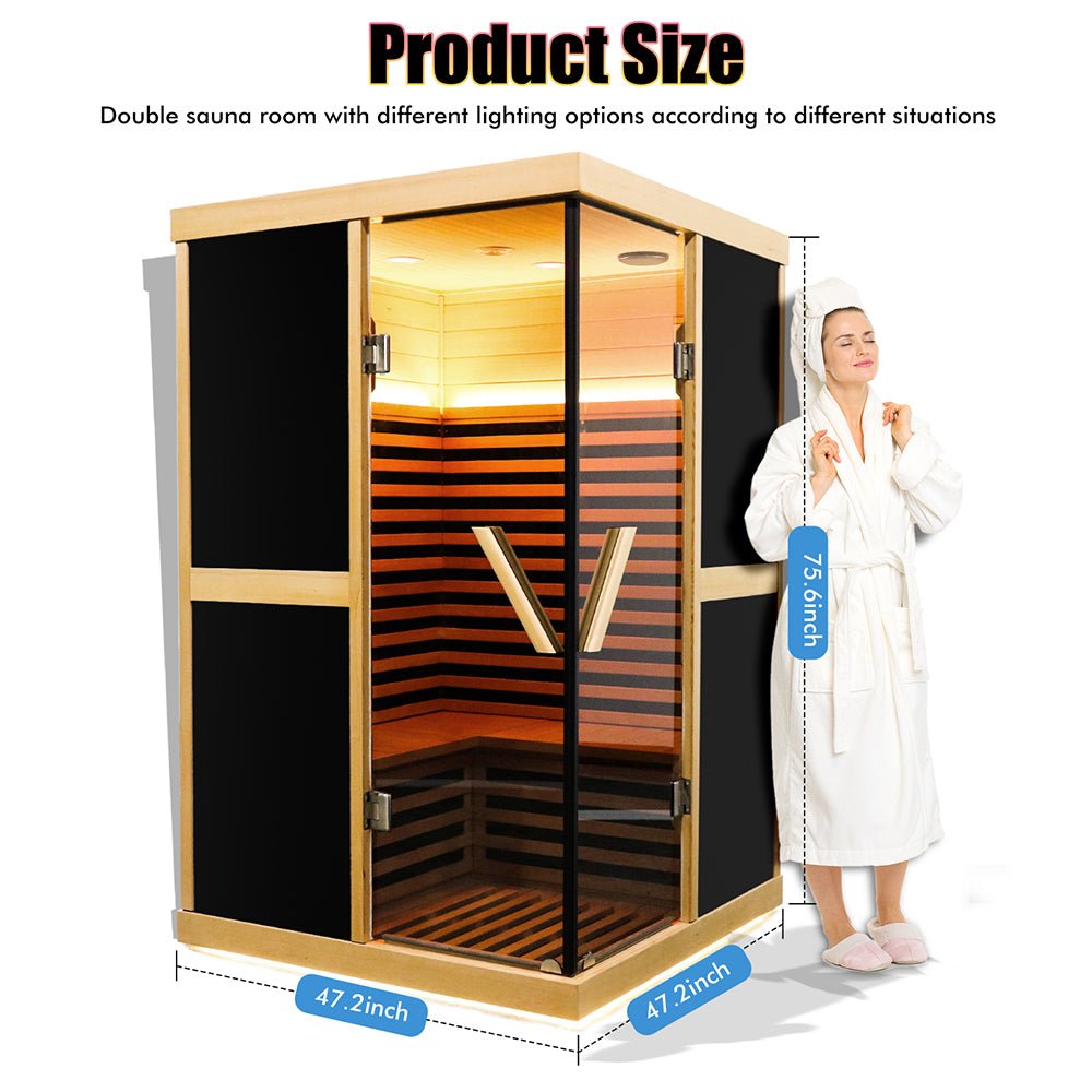 Premium Large 2-Person V-Shaped FAR Infrared Sauna Room With Double Glass Doors, 1980W (SAK96413) - Energize Trek
