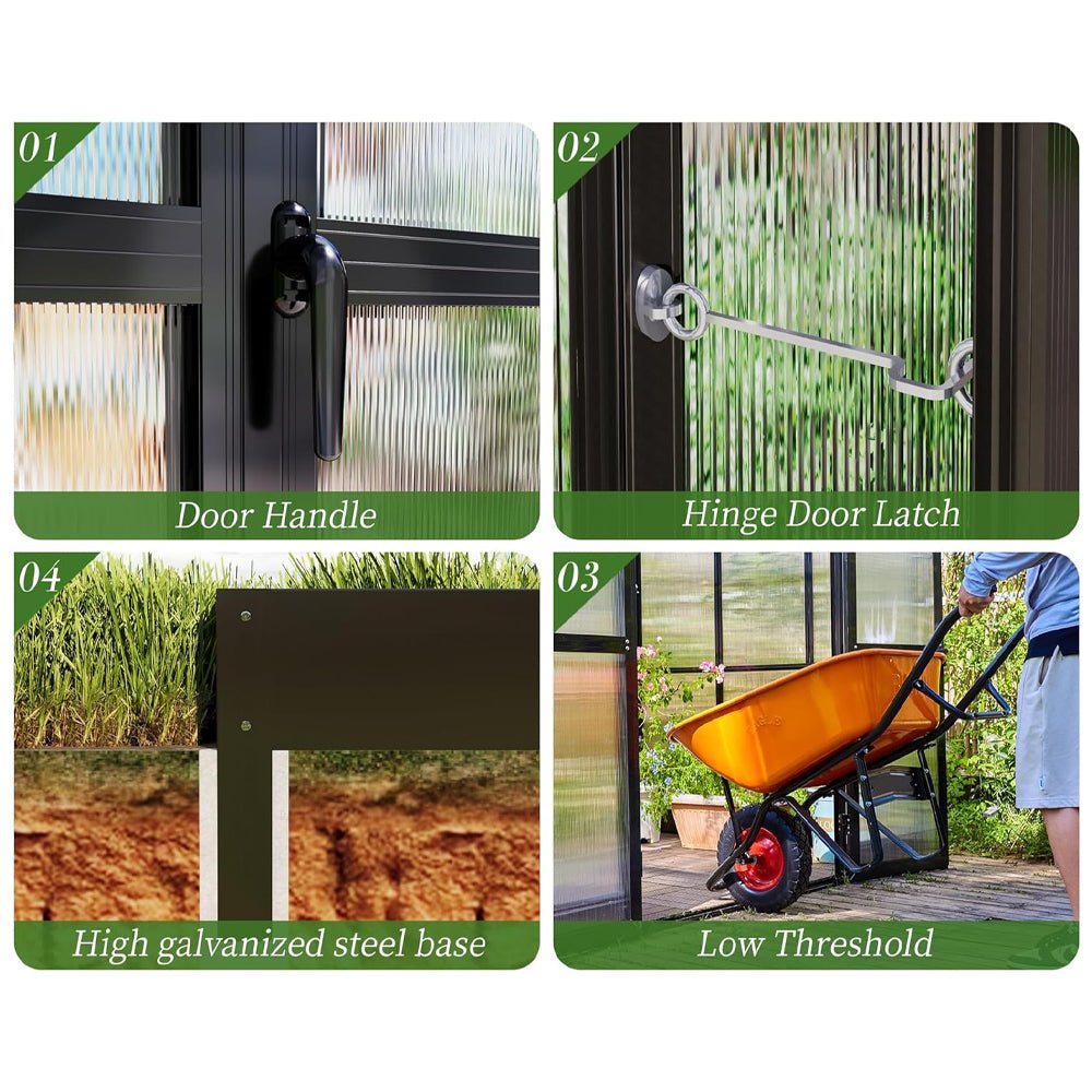 [12x13.5FT] Premium Large Outdoor Double Door Aluminum Polycarbonate Greenhouse With Quick Connect Fitting (96243175) - Energize Trek
