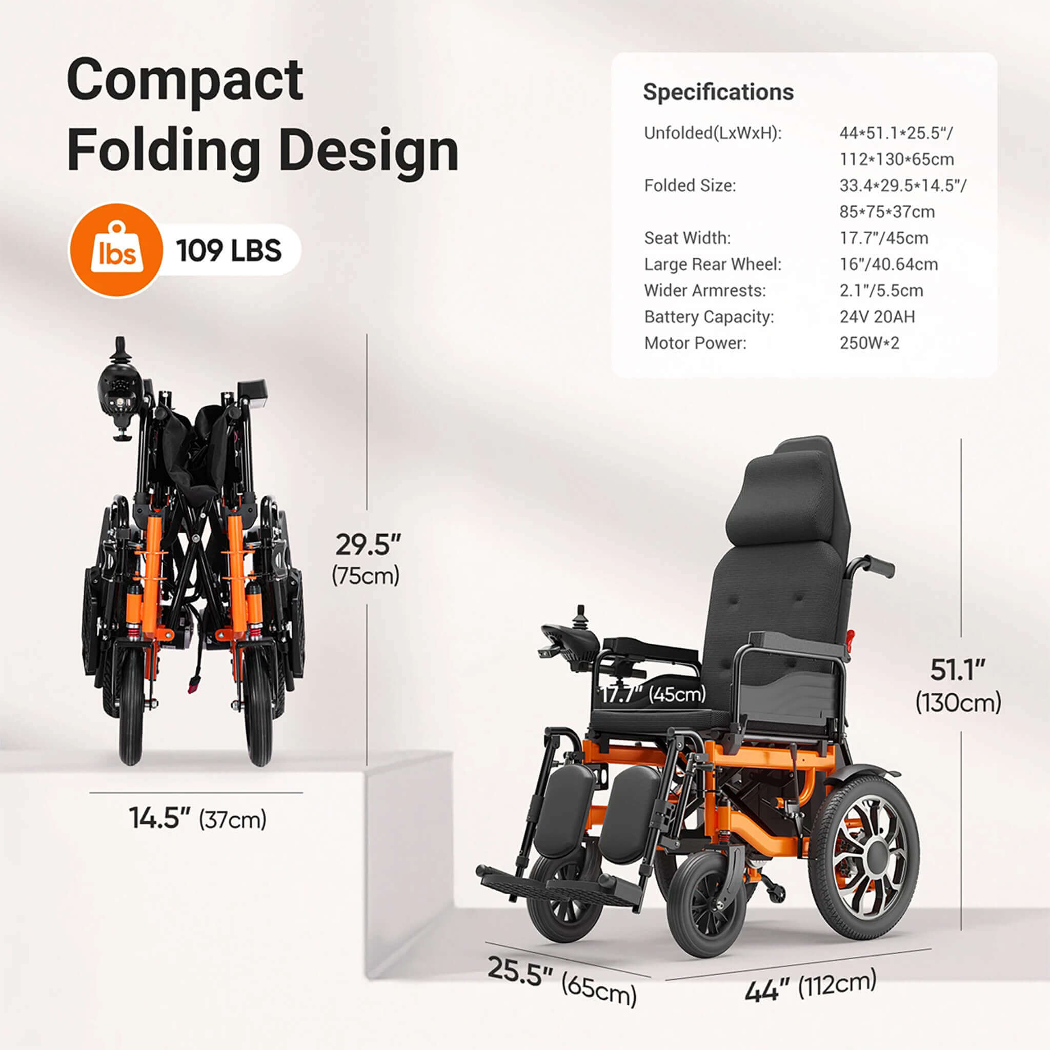 Premium Lightweight Electric Full Reclining Motorized Foldable Wheelchair (SAK91516) - Energize Trek