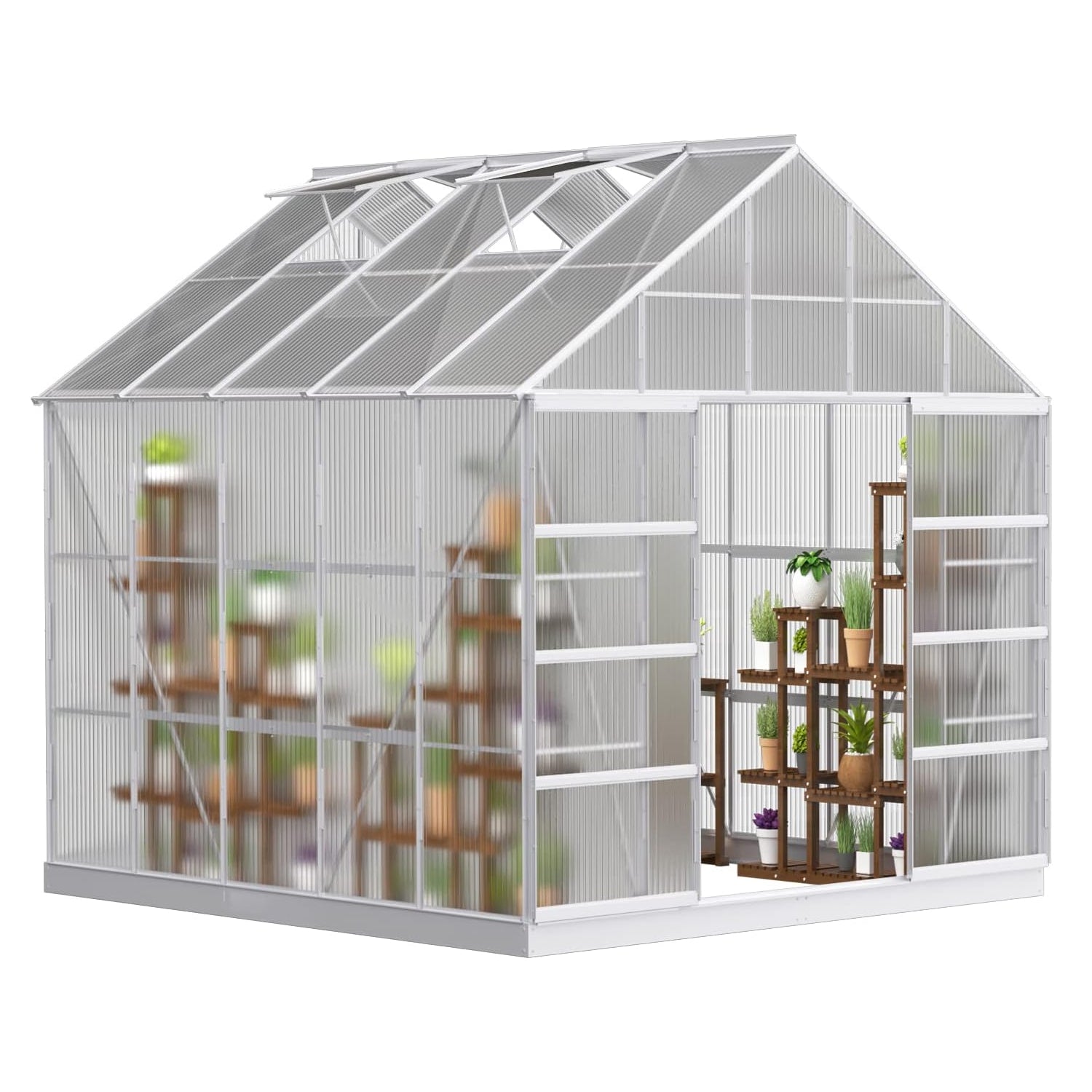 [10x10FT] Premium Outdoor Aluminum Walk-In Greenhouse With Polycarbonate Panels & Sliding Doors (94638275) - Energize Trek