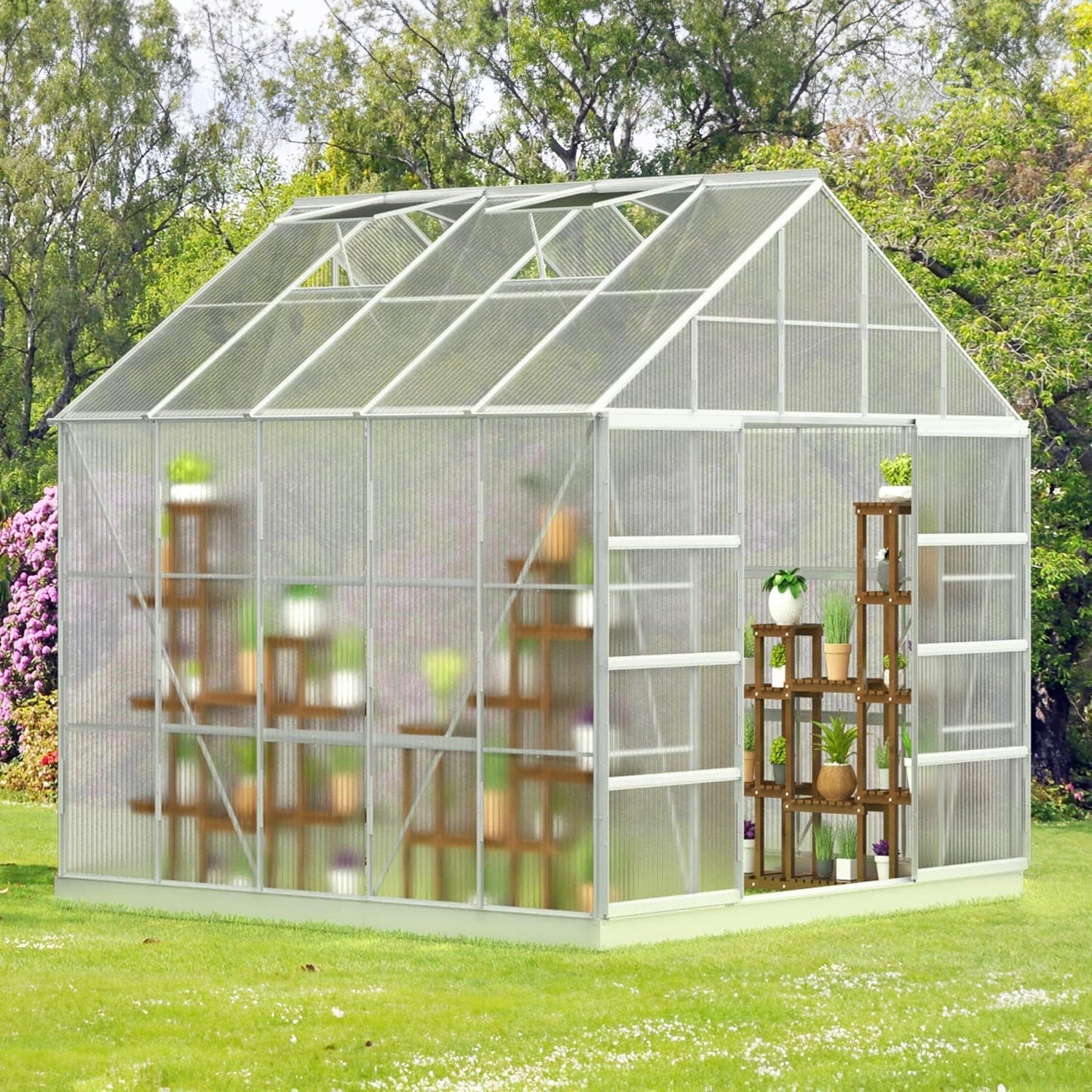 [10x10FT] Premium Outdoor Aluminum Walk-In Greenhouse With Polycarbonate Panels & Sliding Doors (94638275) - Energize Trek