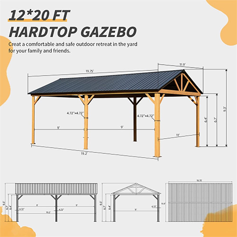 [12x20FT] Premium Outdoor Double-Layer Galvanized Steel Hardtop Gazebo Pergola For Patio (92475381) - Energize Trek