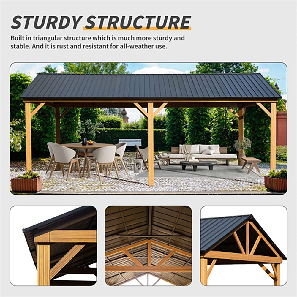[12x20FT] Premium Outdoor Double-Layer Galvanized Steel Hardtop Gazebo Pergola For Patio (92475381) - Energize Trek