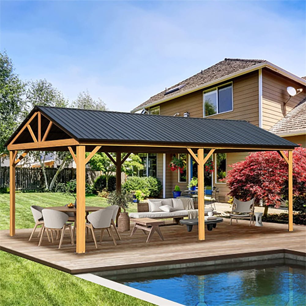 [12x20FT] Premium Outdoor Double-Layer Galvanized Steel Hardtop Gazebo Pergola For Patio (92475381) - Energize Trek