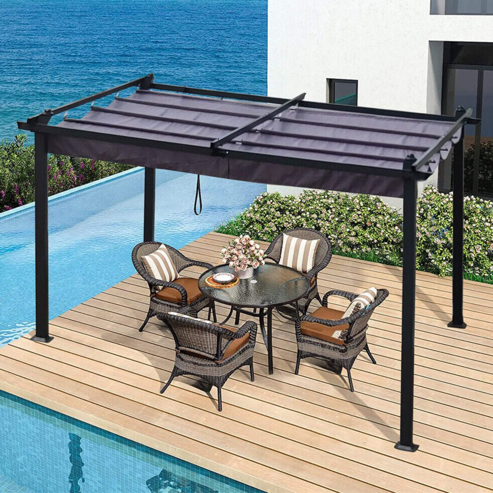 [10x13FT] Premium Outdoor Patio Retractable Pergola With Canopy (SAK01864) - Energize Trek