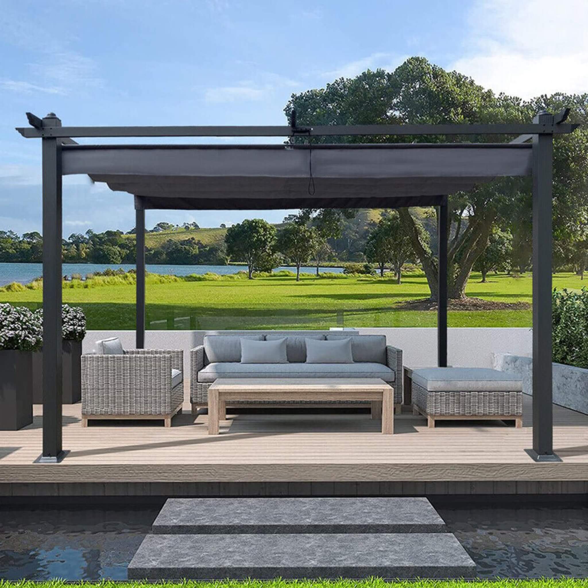 [10x13FT] Premium Outdoor Patio Retractable Pergola With Canopy (SAK01864) - Energize Trek