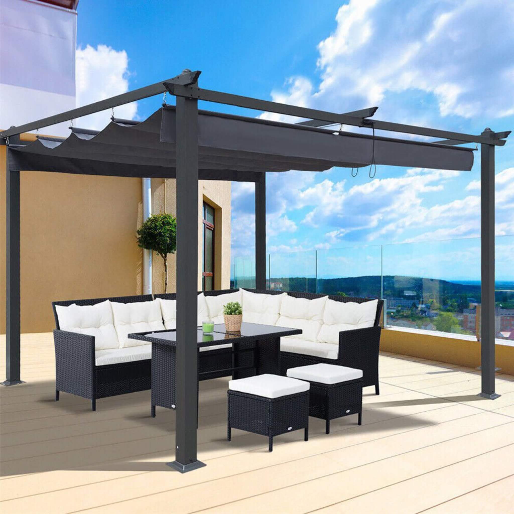 [10x13FT] Premium Outdoor Patio Retractable Pergola With Canopy (SAK01864) - Energize Trek