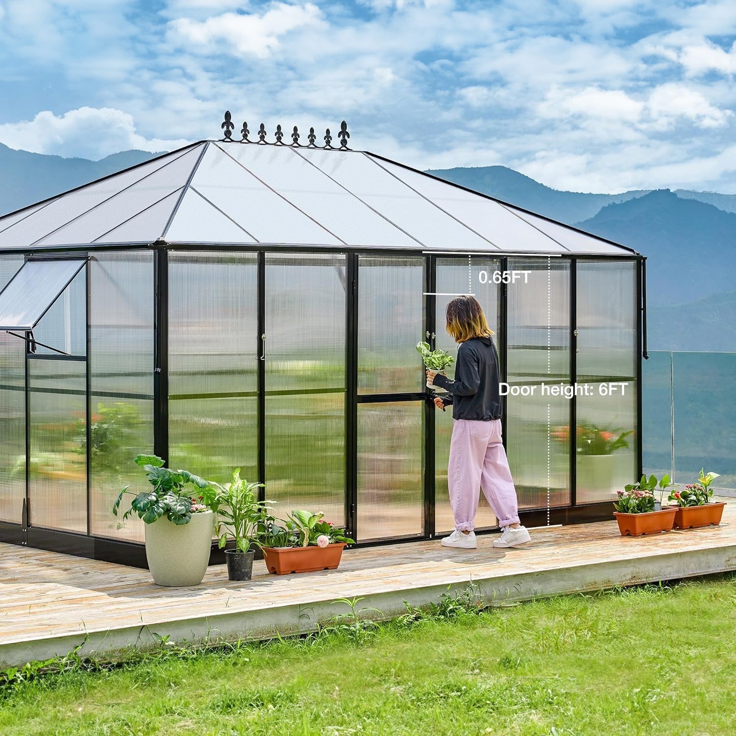 [10x14FT] Premium Outdoor Polycarbonate Greenhouse With Aluminum Frame And Double Swing Doors (93841752) - Energize Trek