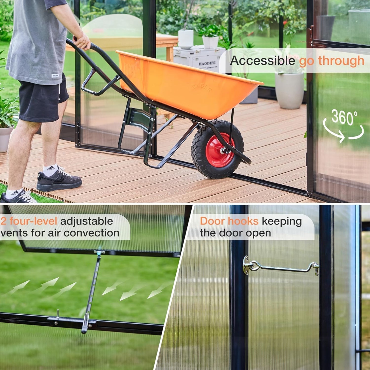 [10x14FT] Premium Outdoor Polycarbonate Greenhouse With Aluminum Frame And Double Swing Doors (93841752) - Energize Trek