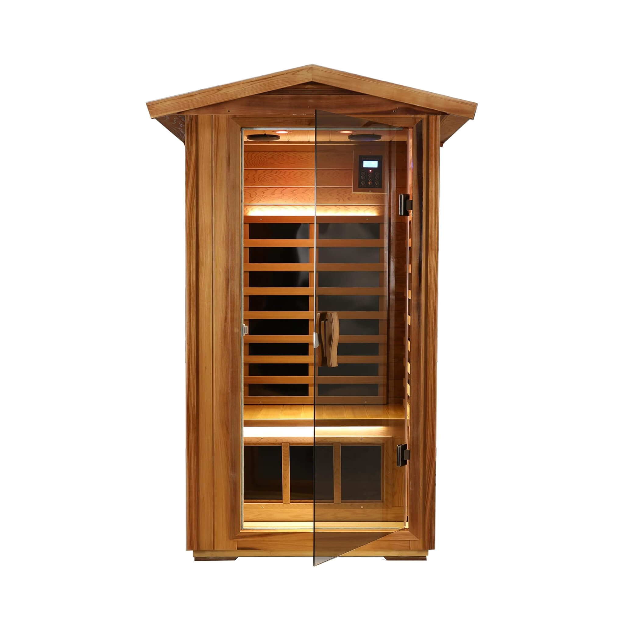 Premium 1-Person Outdoor Red Cedar Infrared Sauna With Low EMF, Chromotherapy And Bluetooth (SAK32783) - Energize Trek