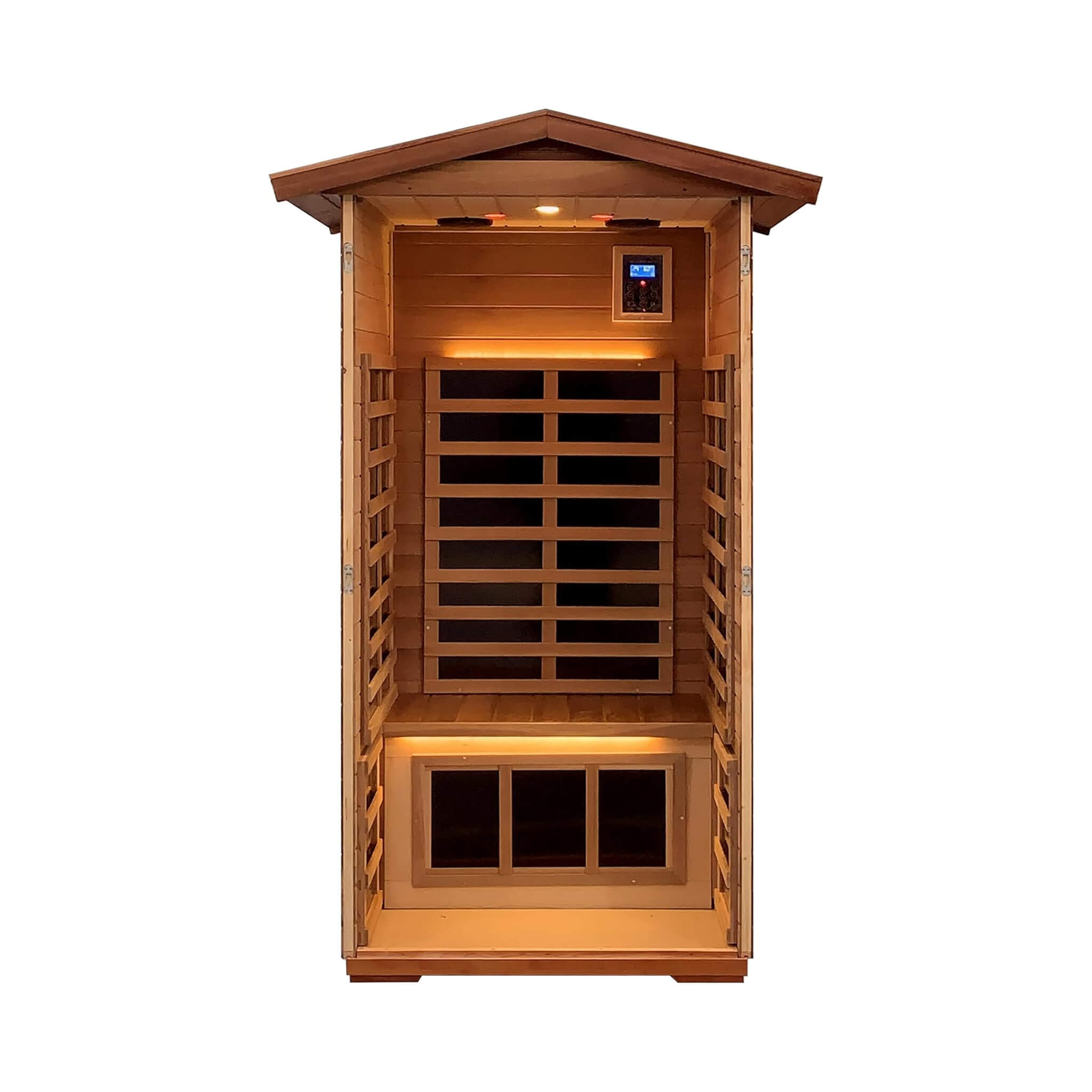 Premium 1-Person Outdoor Red Cedar Infrared Sauna With Low EMF, Chromotherapy And Bluetooth (SAK32783) - Energize Trek
