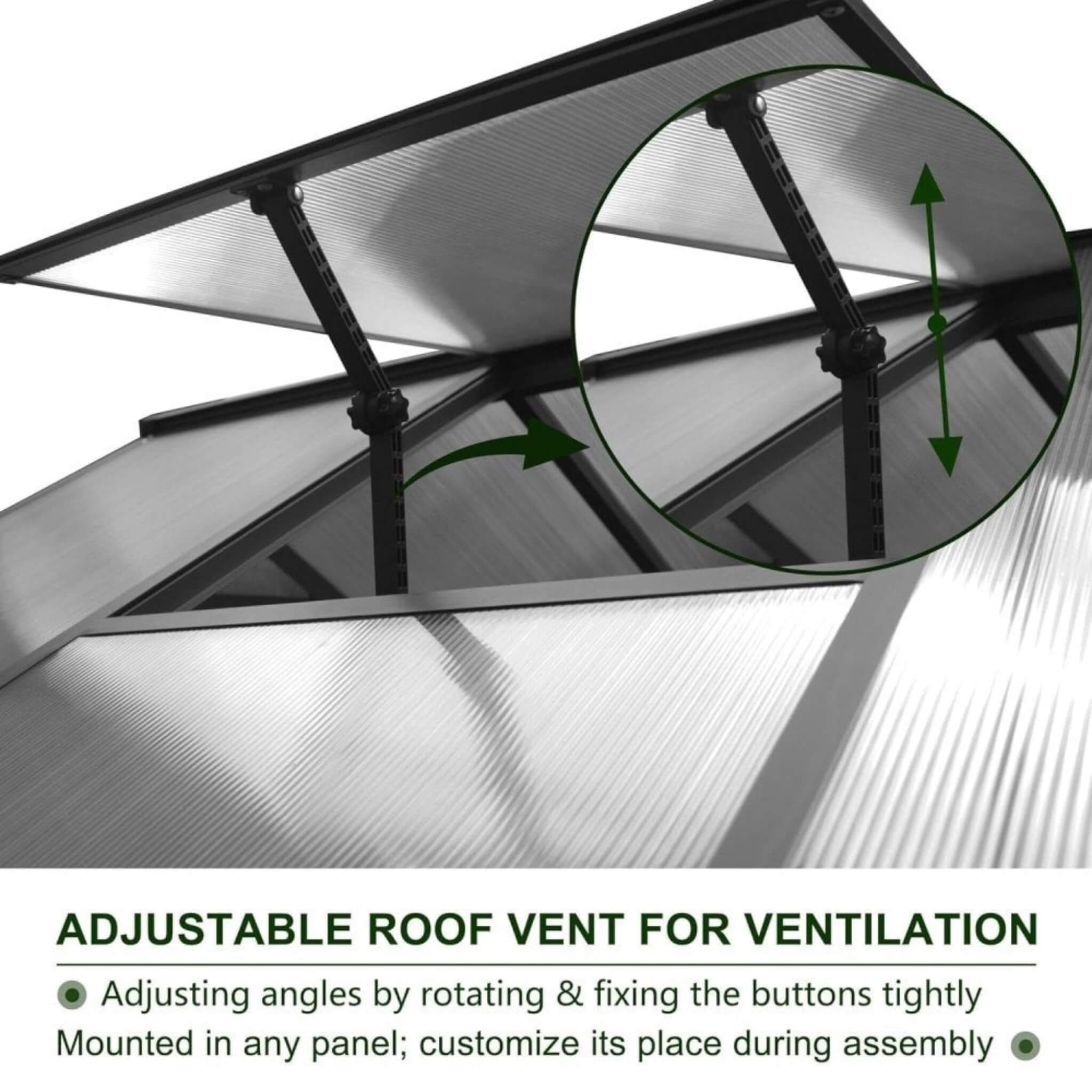 [06x12FT] Premium Polycarbonate Gray Walk-In Greenhouse Kit With Adjustable Vent And Lockable Door (SAK35264) - Energize Trek