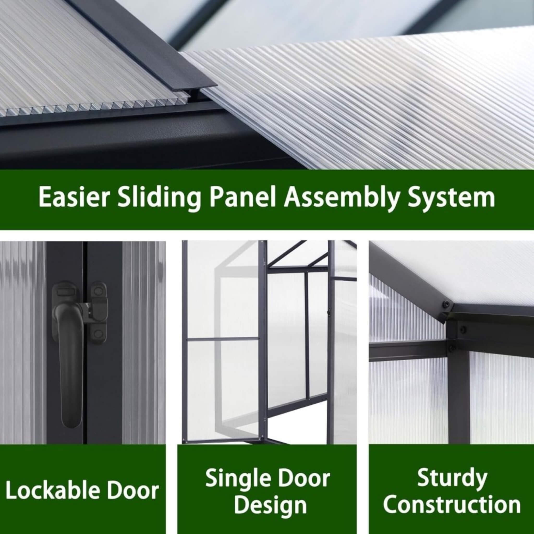 [06x12FT] Premium Polycarbonate Gray Walk-In Greenhouse Kit With Adjustable Vent And Lockable Door (SAK35264) - Energize Trek