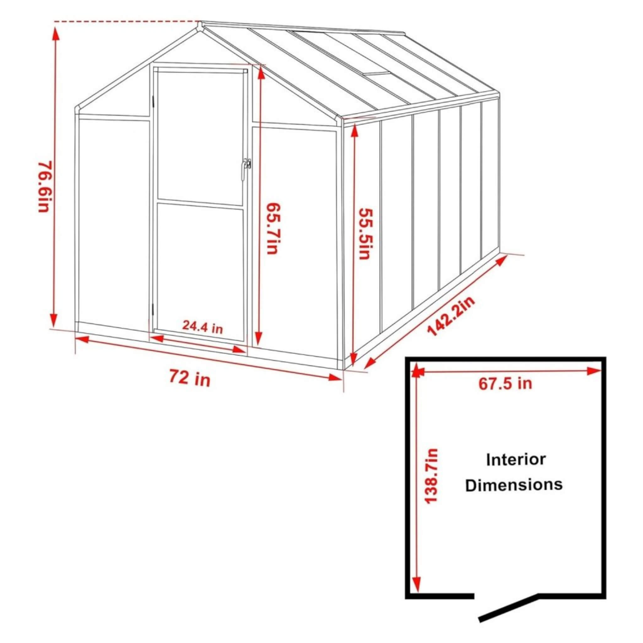 [06x12FT] Premium Polycarbonate Gray Walk-In Greenhouse Kit With Adjustable Vent And Lockable Door (SAK35264) - Energize Trek