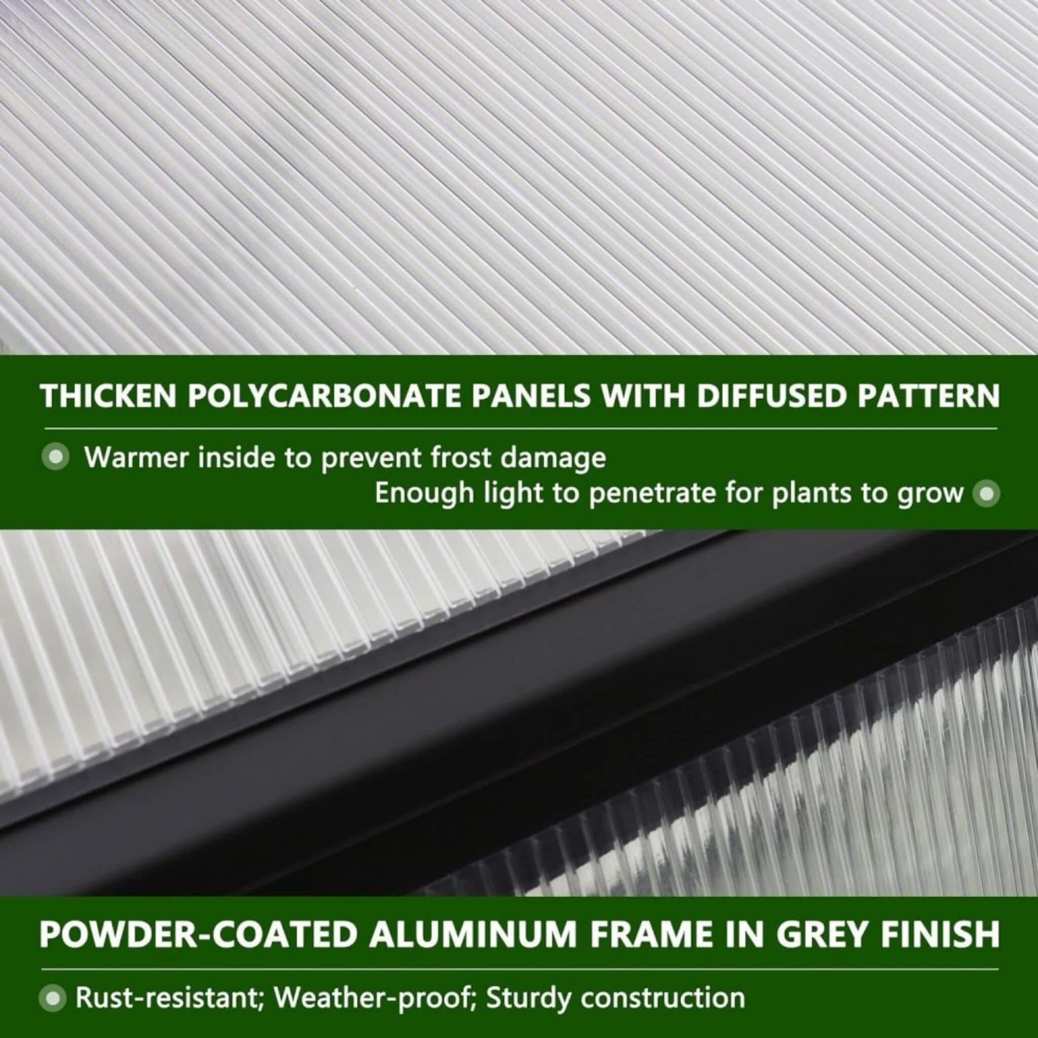 [06x12FT] Premium Polycarbonate Gray Walk-In Greenhouse Kit With Adjustable Vent And Lockable Door (SAK35264) - Energize Trek