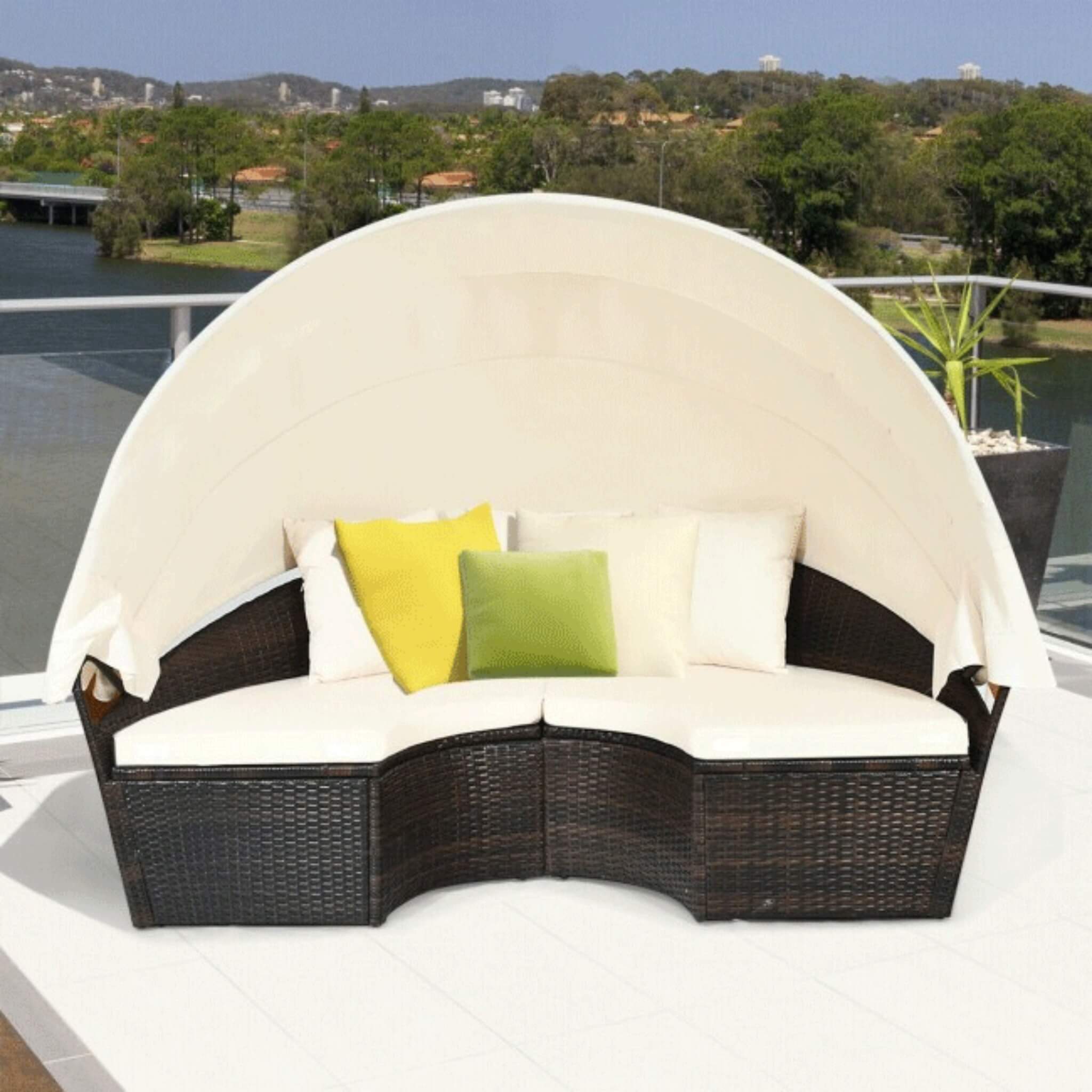 Premium Round Outdoor Patio Rattan Daybed W/ Canopy & Table, 76" (SAK96418) - Energize Trek