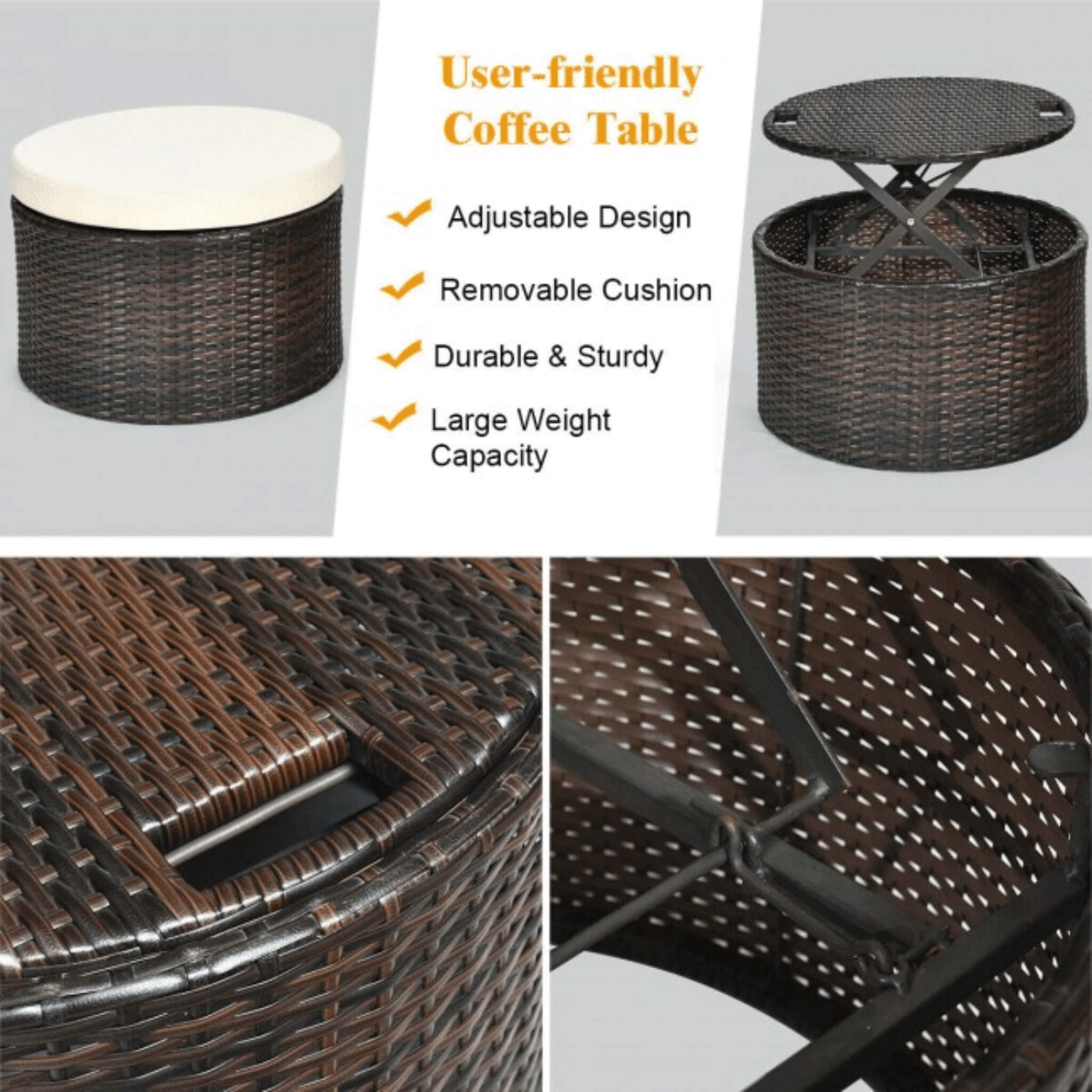Premium Round Outdoor Patio Rattan Daybed W/ Canopy & Table, 76" (SAK96418) - Energize Trek