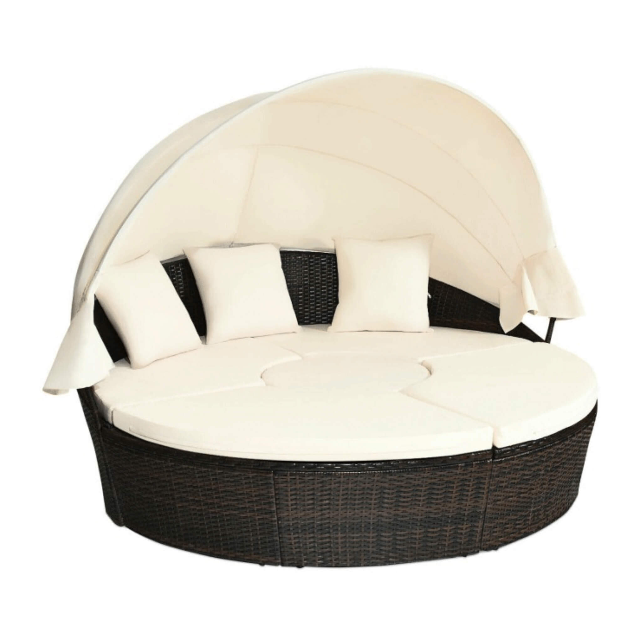 Premium Round Outdoor Patio Rattan Daybed W/ Canopy & Table, 76" (SAK96418) - Energize Trek