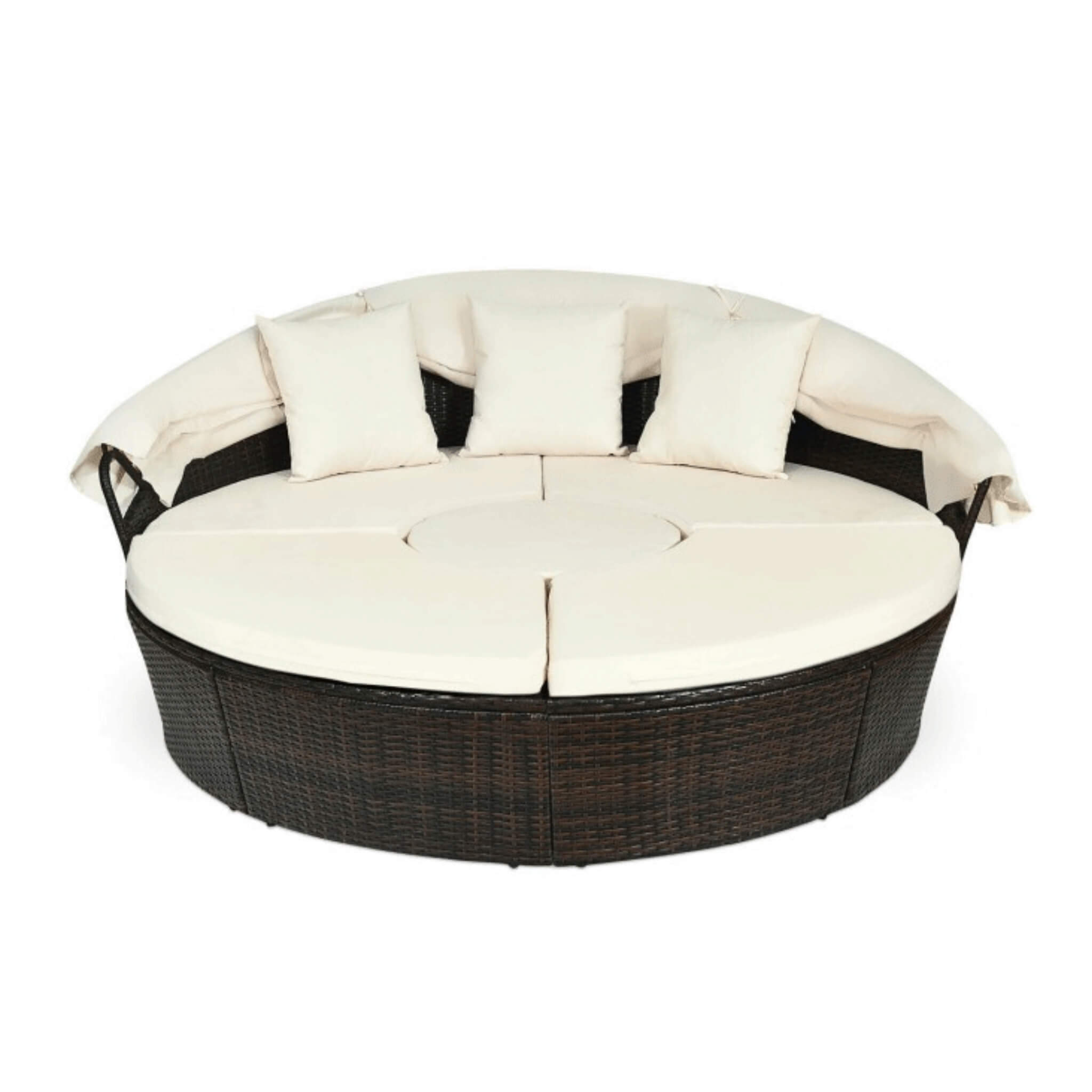 Premium Round Outdoor Patio Rattan Daybed W/ Canopy & Table, 76" (SAK96418) - Energize Trek