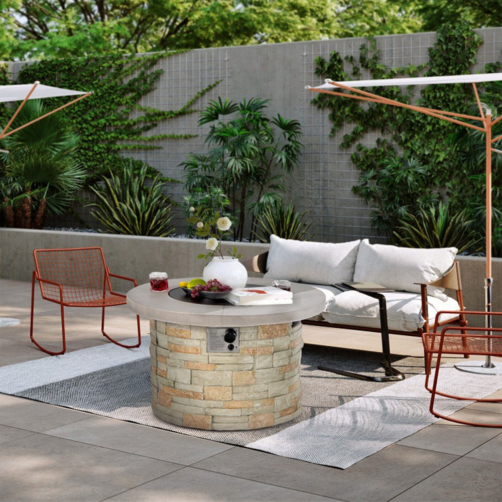 Premium Round Outdoor Propane Patio Gas Fire Pit Table W/ Lava Rock & Cover, 36" (SAK24173) - Energize Trek