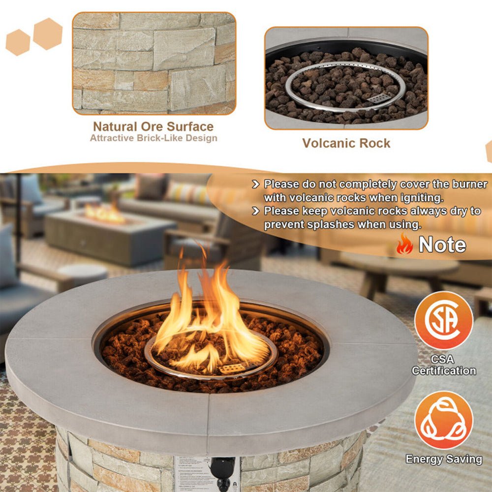 Premium Round Outdoor Propane Patio Gas Fire Pit Table W/ Lava Rock & Cover, 36" (SAK24173) - Energize Trek