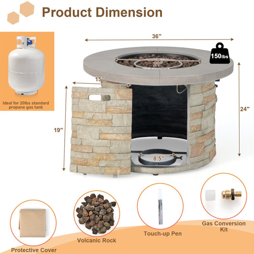 Premium Round Outdoor Propane Patio Gas Fire Pit Table W/ Lava Rock & Cover, 36" (SAK24173) - Energize Trek