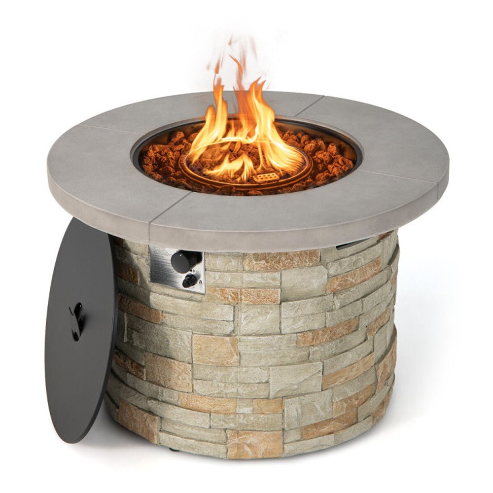 Premium Round Outdoor Propane Patio Gas Fire Pit Table W/ Lava Rock & Cover, 36" (SAK24173) - Energize Trek