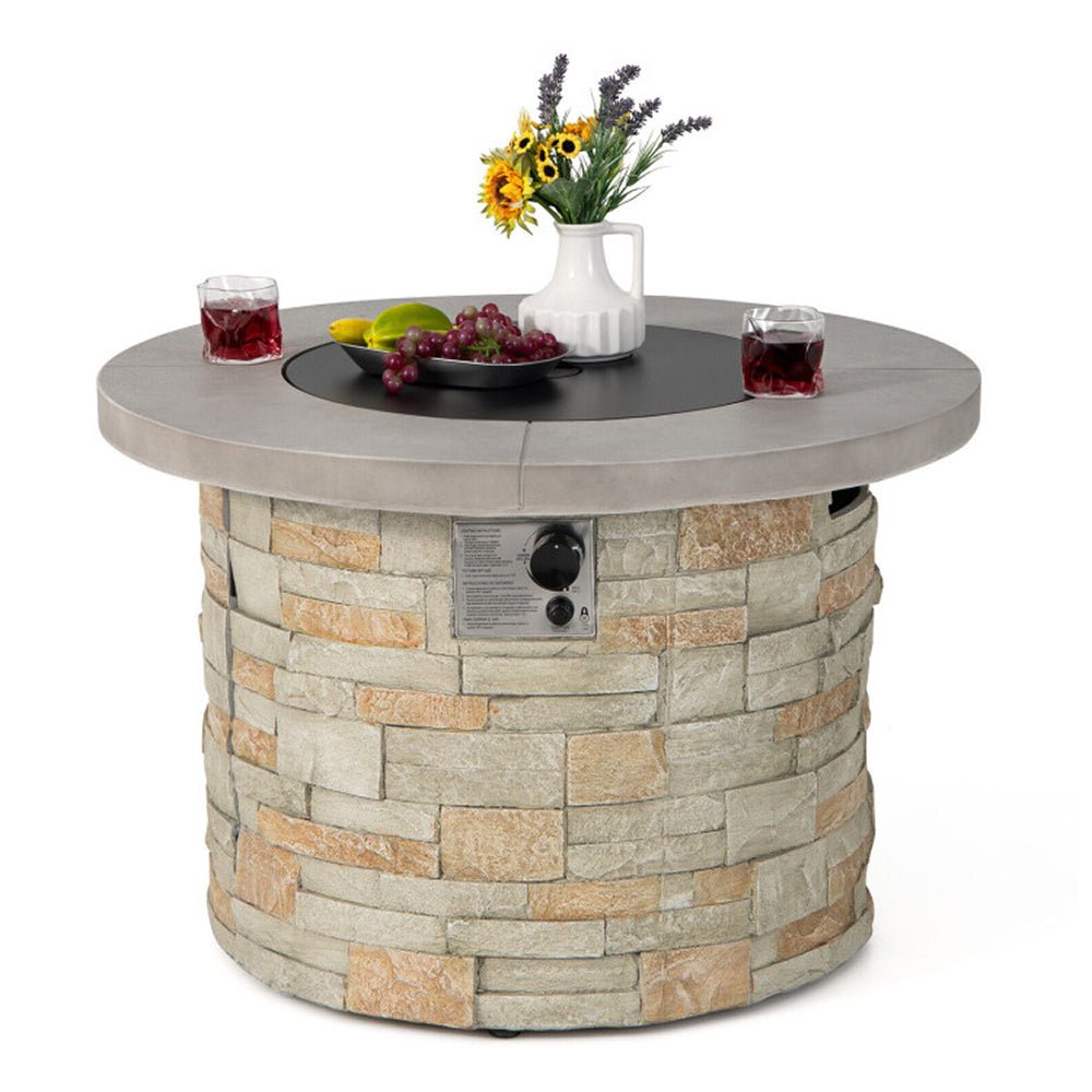 Premium Round Outdoor Propane Patio Gas Fire Pit Table W/ Lava Rock & Cover, 36" (SAK24173) - Energize Trek