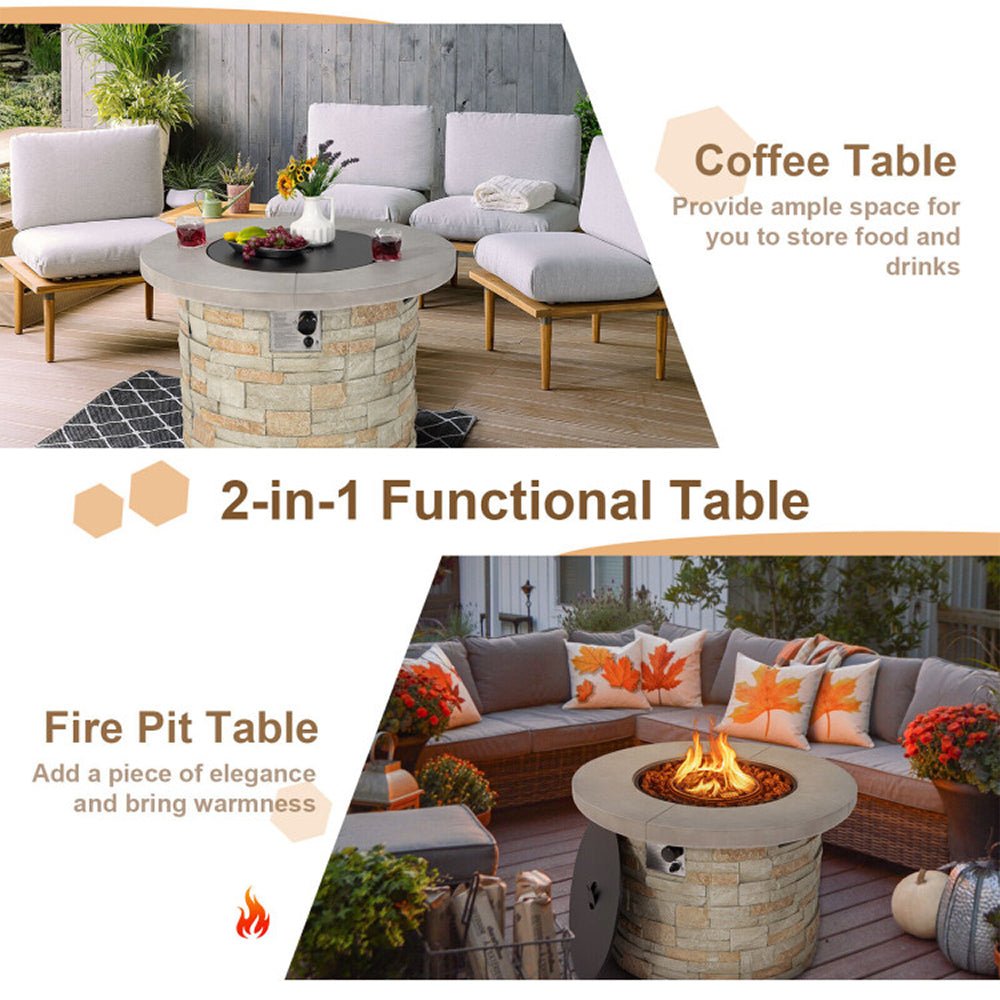 Premium Round Outdoor Propane Patio Gas Fire Pit Table W/ Lava Rock & Cover, 36" (SAK24173) - Energize Trek