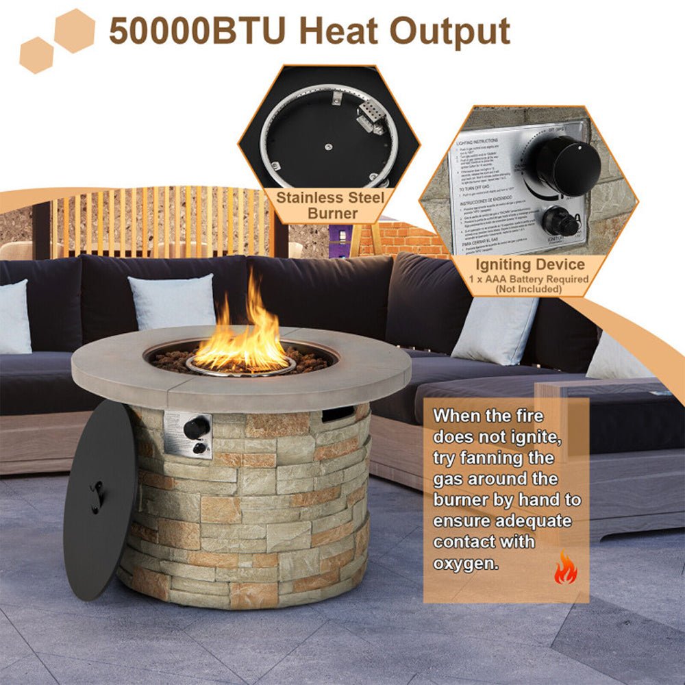 Premium Round Outdoor Propane Patio Gas Fire Pit Table W/ Lava Rock & Cover, 36" (SAK24173) - Energize Trek
