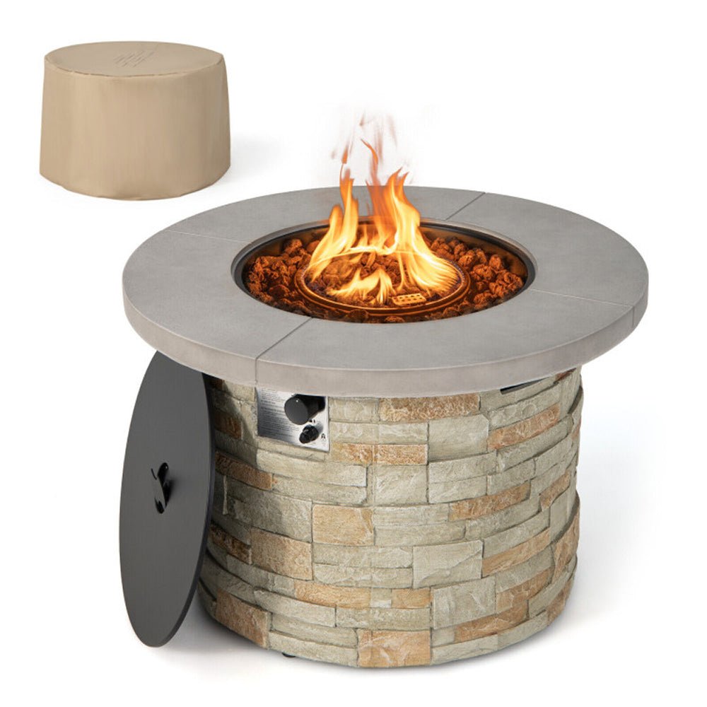 Premium Round Outdoor Propane Patio Gas Fire Pit Table W/ Lava Rock & Cover, 36" (SAK24173) - Energize Trek