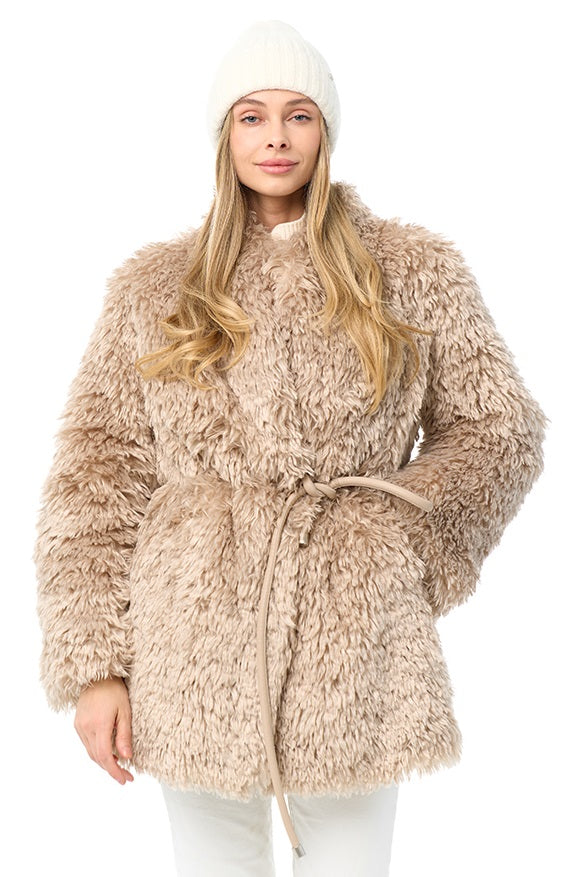 Faux Fur Coat with Leather Belt - Energize Trek