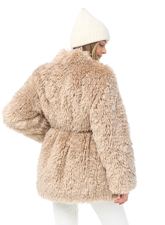Faux Fur Coat with Leather Belt - Energize Trek