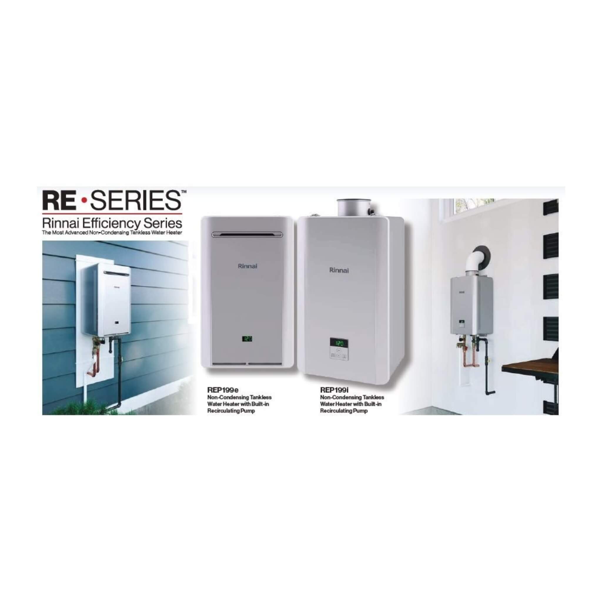 Rinnai 9.8 GPM 199K BTU  Non Condensing Indoor Liquid Propane Tankless Water Heater [351-RE199IP] (SAK15386) - Energize Trek