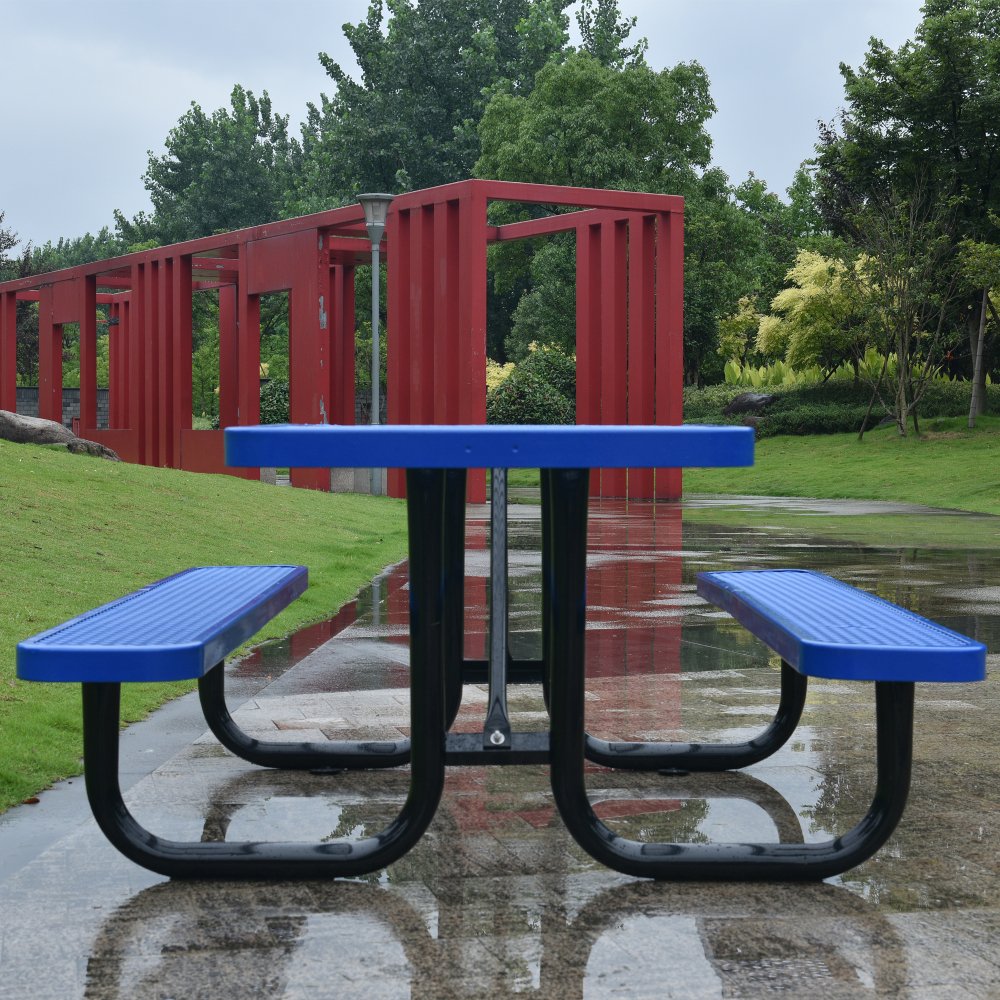 Large 46" Stylish Square Steel Picnic Table W/ Thermoplastic Coating & Umbrella Hole (SAK90547) - Energize Trek