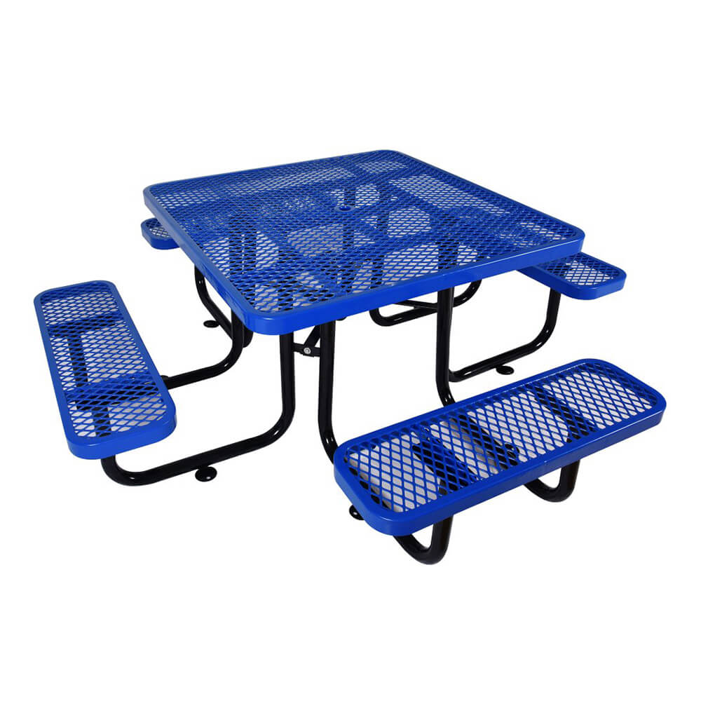 Large 46" Stylish Square Steel Picnic Table W/ Thermoplastic Coating & Umbrella Hole (SAK90547) - Energize Trek