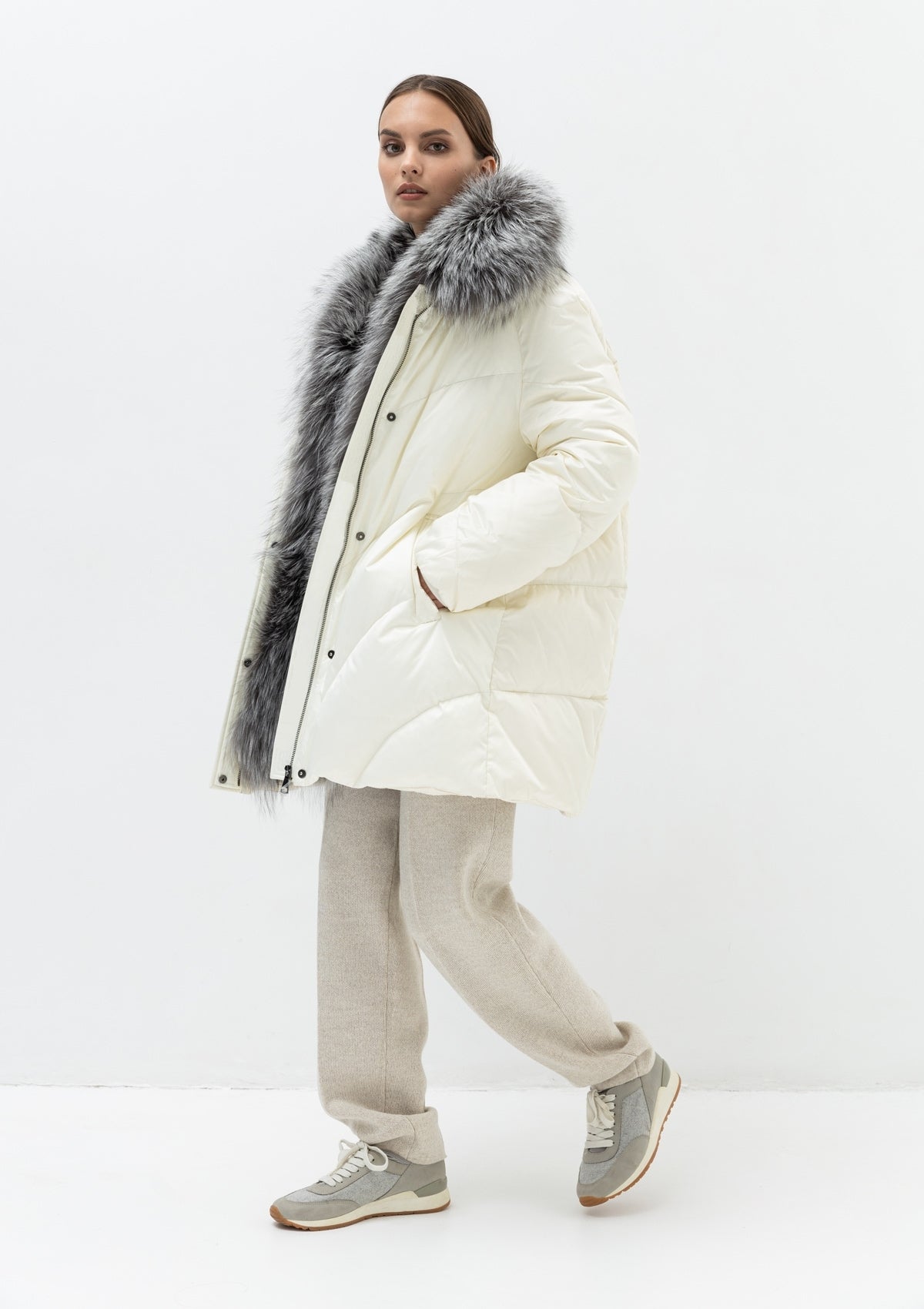 Genuine Silver Fox Fur Belted Down Parka - Energize Trek