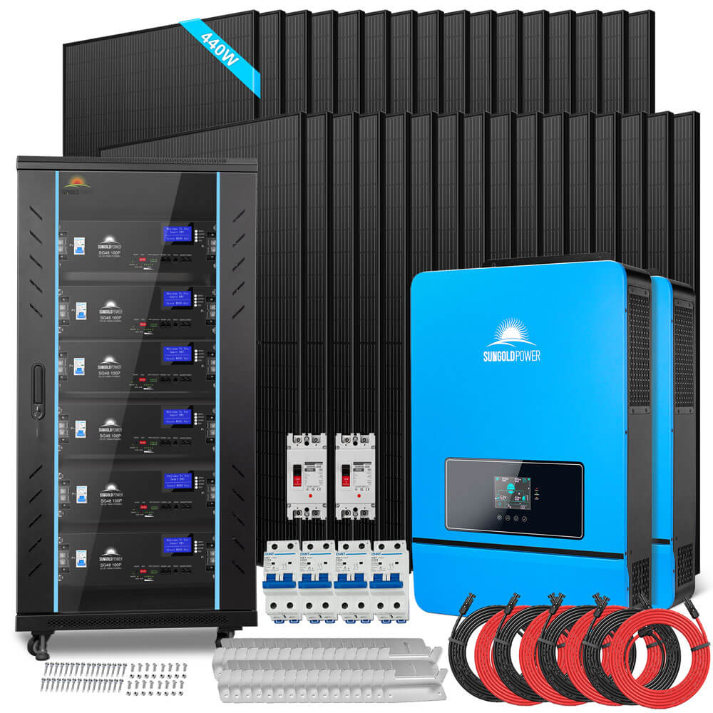 OFF GRID SOLAR KIT 20KW 48VDC 120V/240V LIFEPO4 30.72KWH LITHIUM BATTERY 32 X 450 WATTS SOLAR PANELS SGR-20K30E - Energize Trek
