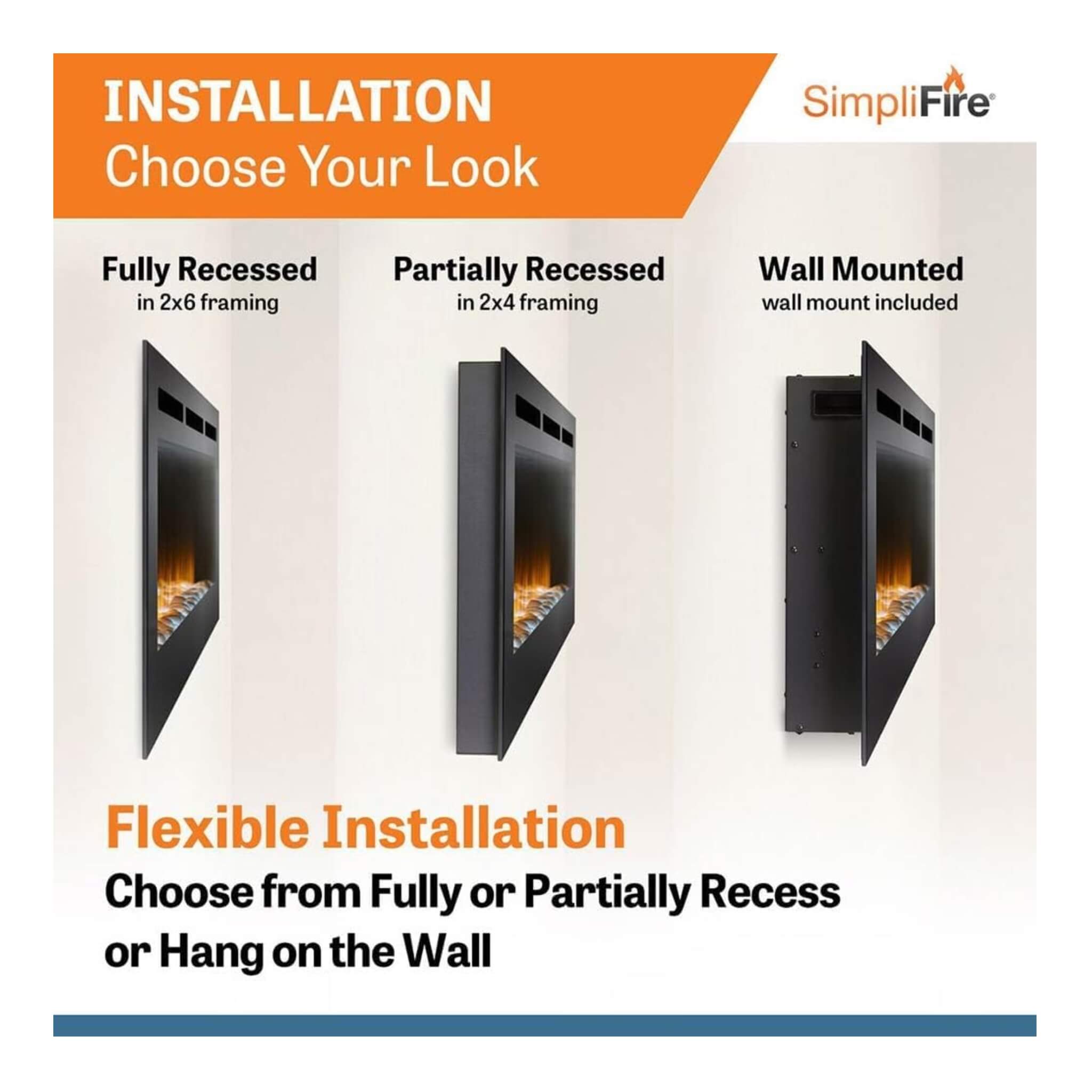 Simplifire Allusion Recessed Linear Electric Fireplace [SF-ALL48/50/60-BK] (SAK13256) - Energize Trek