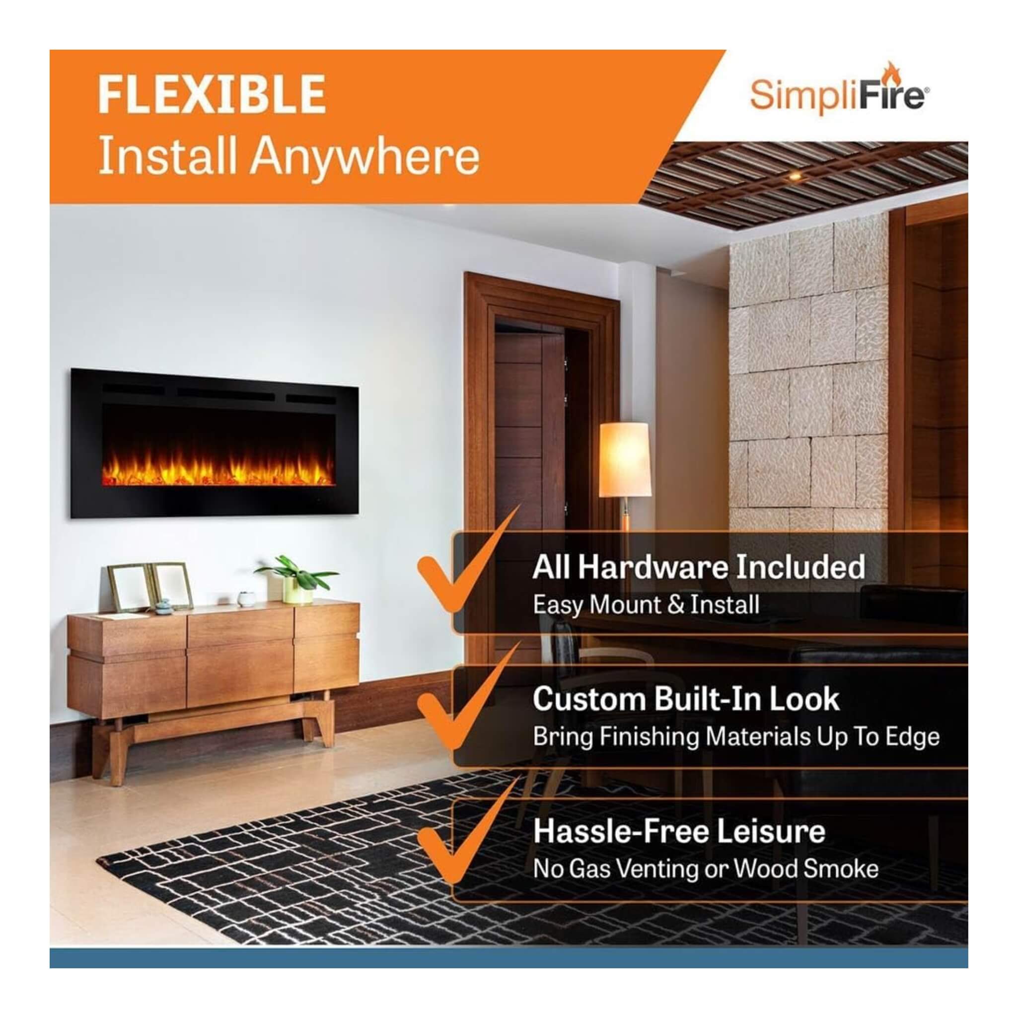 Simplifire Allusion Recessed Linear Electric Fireplace [SF-ALL48/50/60-BK] (SAK13256) - Energize Trek