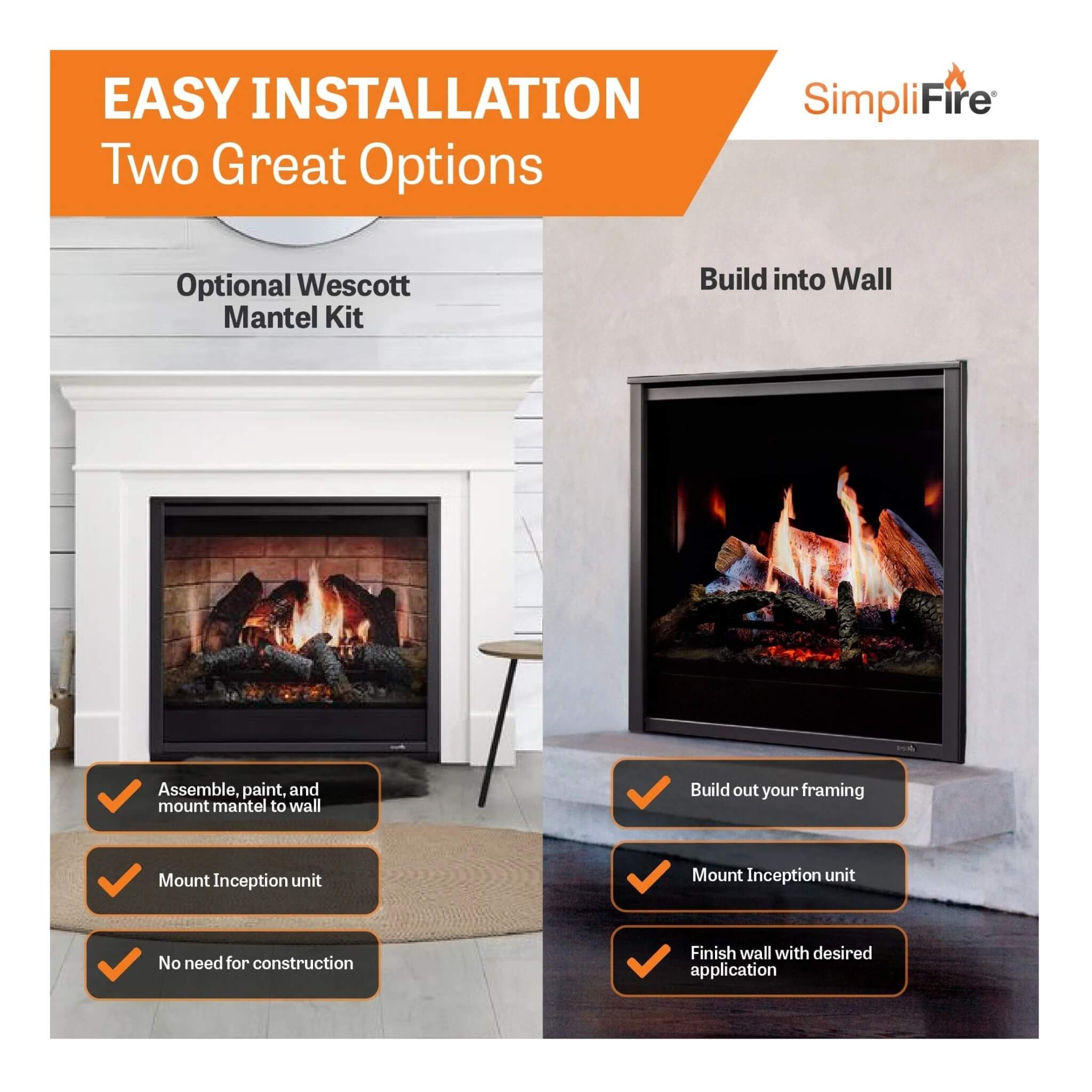Simplifire Inception 36" Traditional Electric Fireplace [SF-INC36] (SAK87541) - Energize Trek
