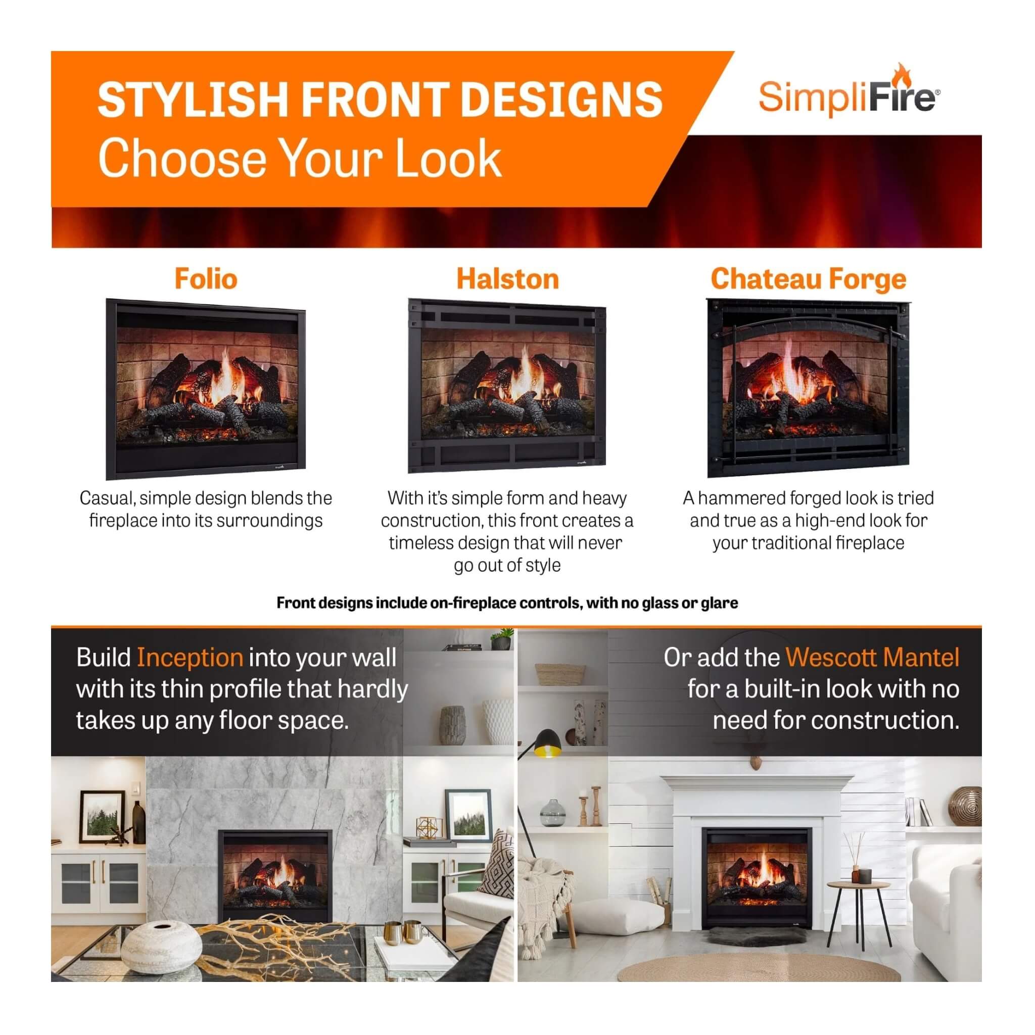 Simplifire Inception 36" Traditional Electric Fireplace [SF-INC36] (SAK87541) - Energize Trek