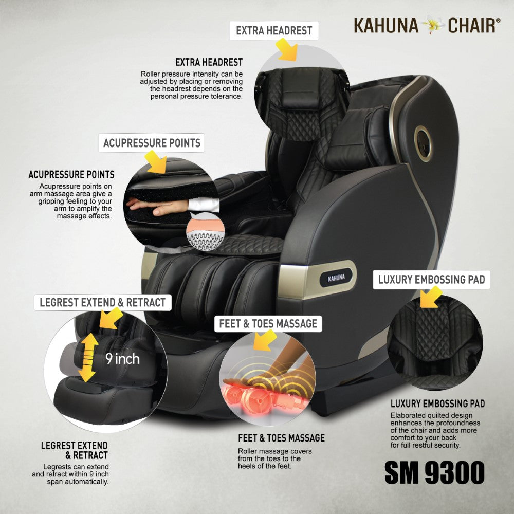 Kahuna Chair SM-9300 Premium 4D Massage Chair with Body Scan & Dual Heating - Energize Trek