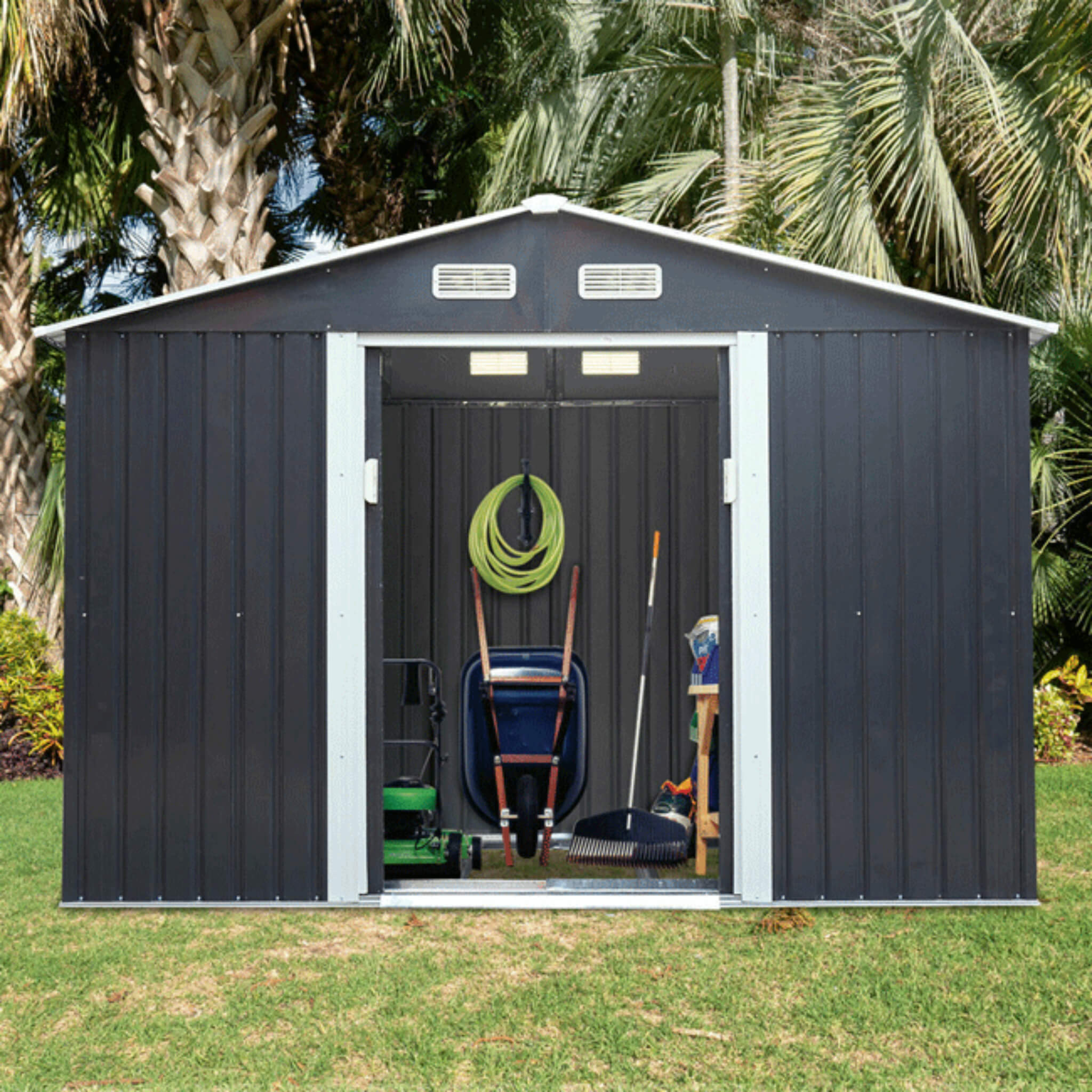 [04X07FT] Small Outdoor Garden Backyard Storage Tool Shed W/ Sliding Door (SAK59938) - Energize Trek