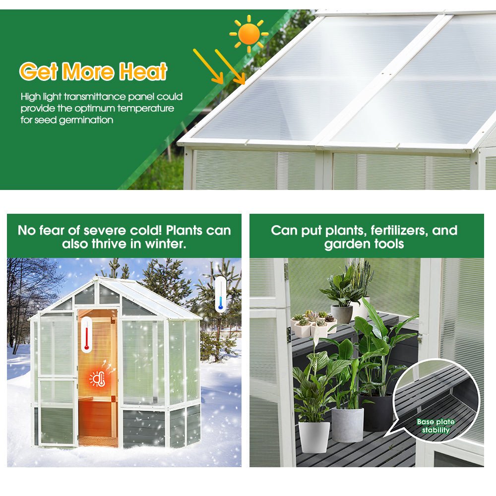 Outdoor Walk-In Polycarbonate Garden Greenhouse With Drain Holes, 4x6FT (SAK51873) - Energize Trek
