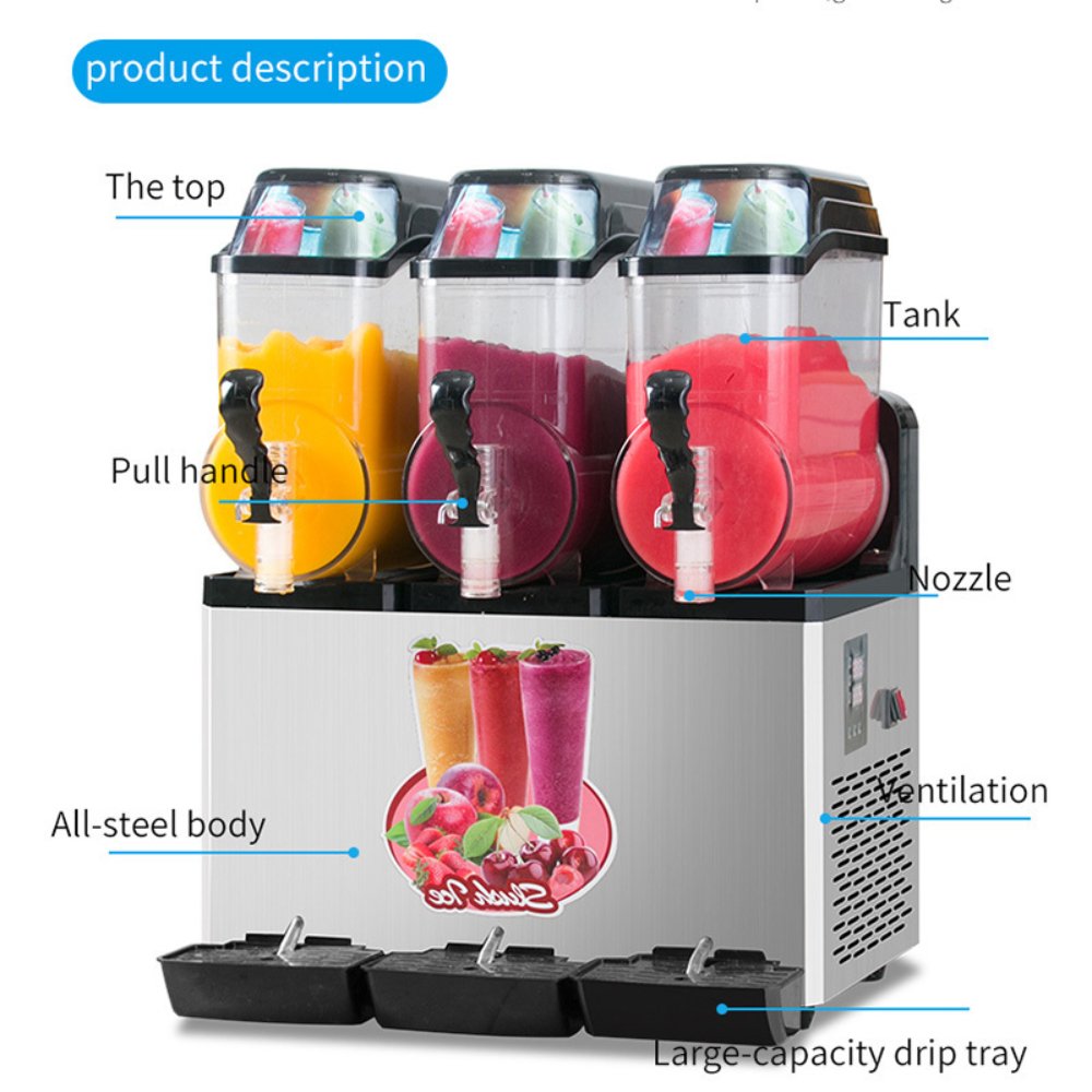 Premium Commercial Stainless Steel Slushy Machine With Triple Tank Advance Cooling, 45L (SAK52258) - Energize Trek