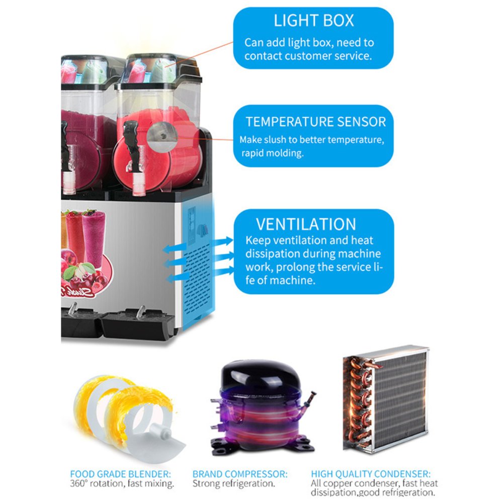 Premium Commercial Stainless Steel Slushy Machine With Triple Tank Advance Cooling, 45L (SAK52258) - Energize Trek