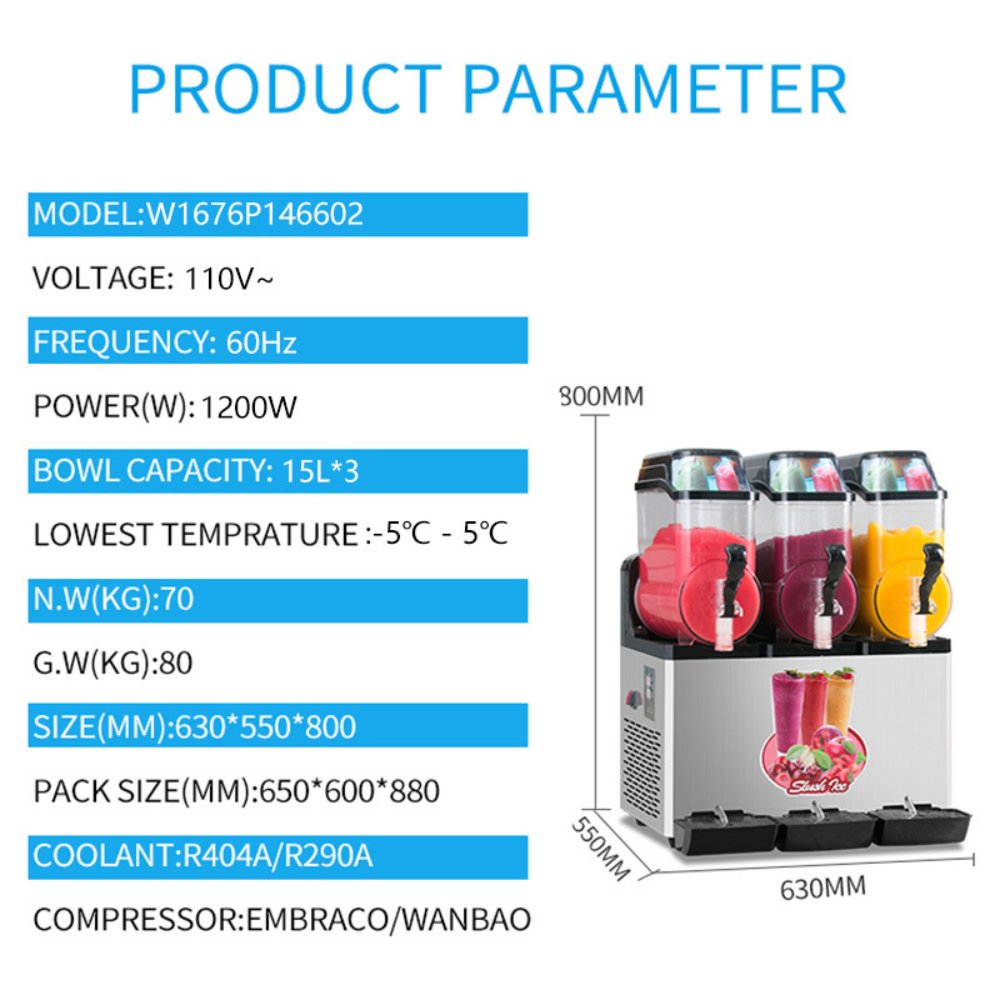 Premium Commercial Stainless Steel Slushy Machine With Triple Tank Advance Cooling, 45L (SAK52258) - Energize Trek