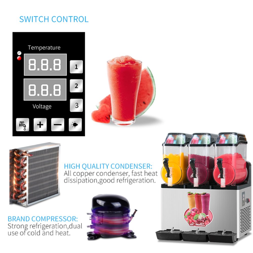 Premium Commercial Stainless Steel Slushy Machine With Triple Tank Advance Cooling, 45L (SAK52258) - Energize Trek